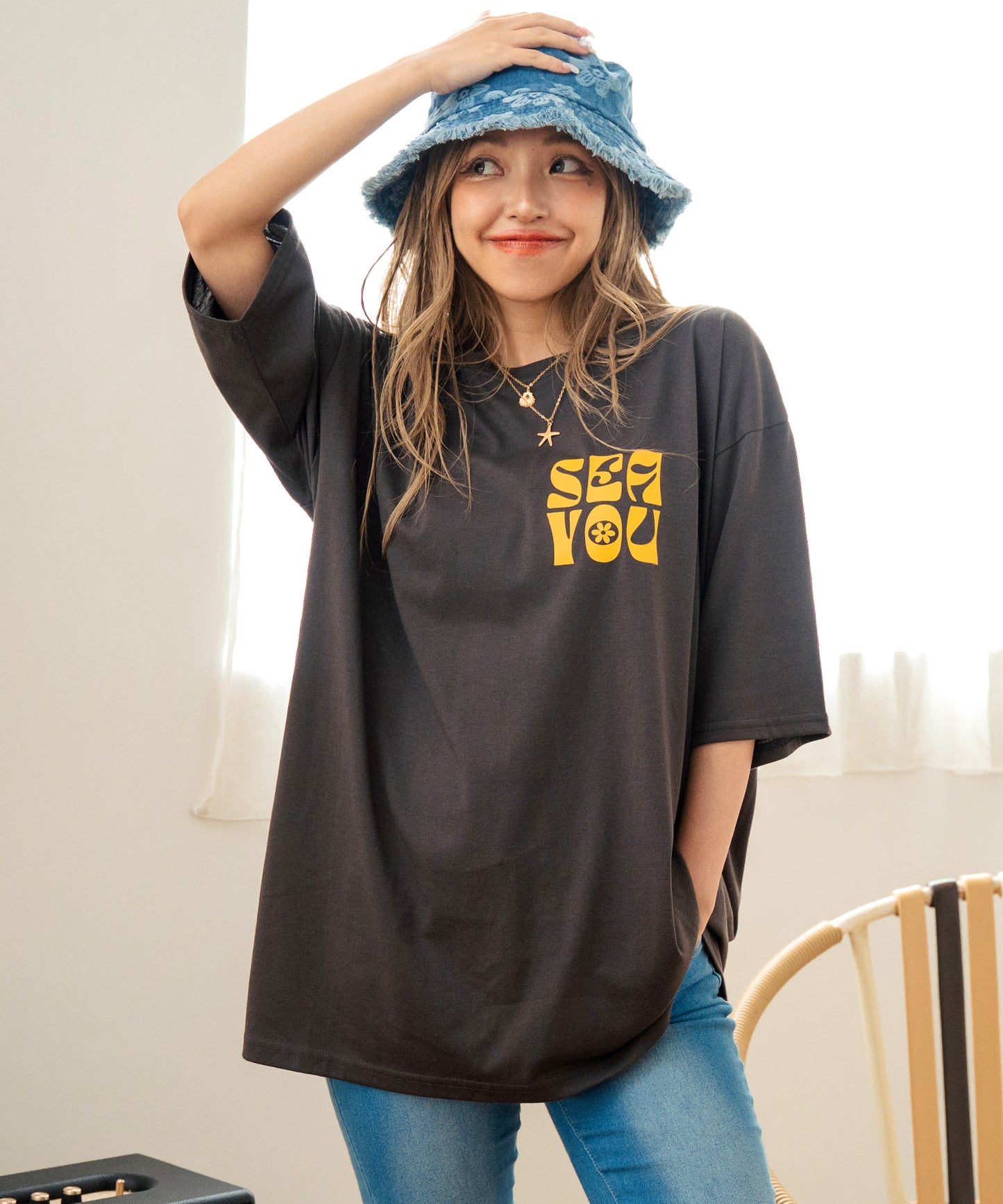 ヴィンテージ風 フラワー プリント ビッグ Tシャツ 853-5954