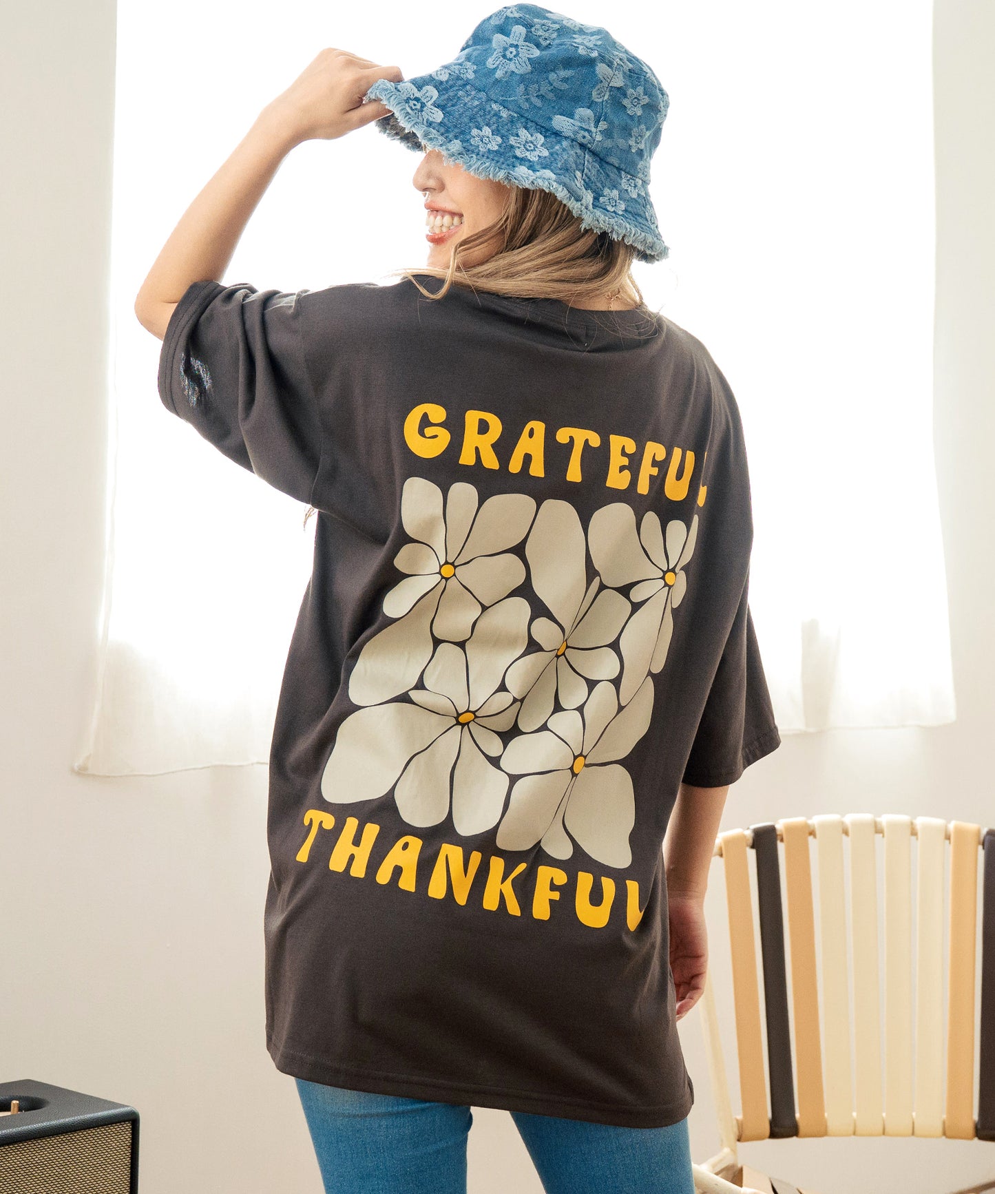 ヴィンテージ風 フラワー プリント ビッグ Tシャツ 853-5954