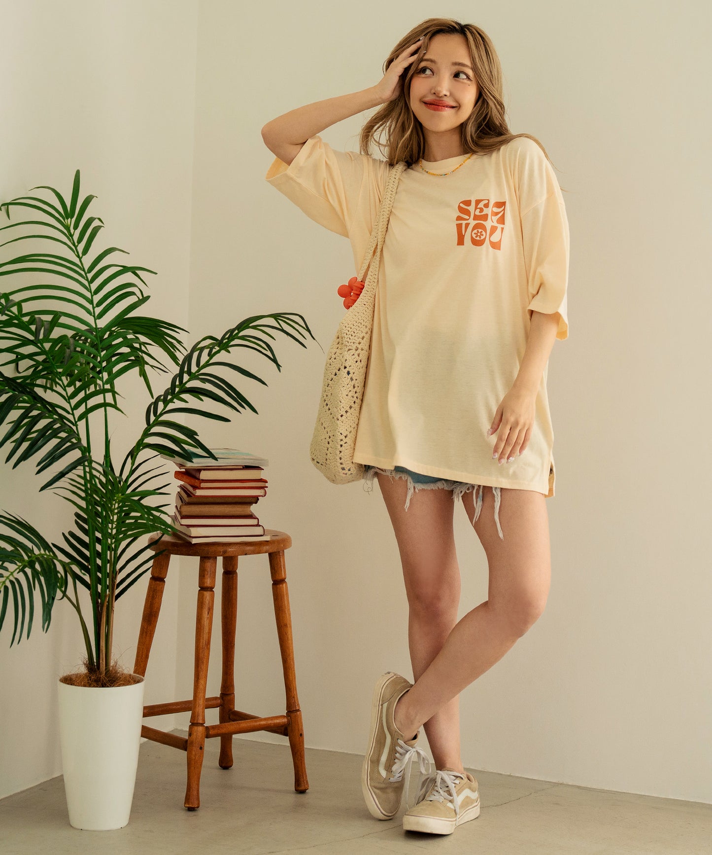 ヴィンテージ風 フラワー プリント ビッグ Tシャツ 853-5954