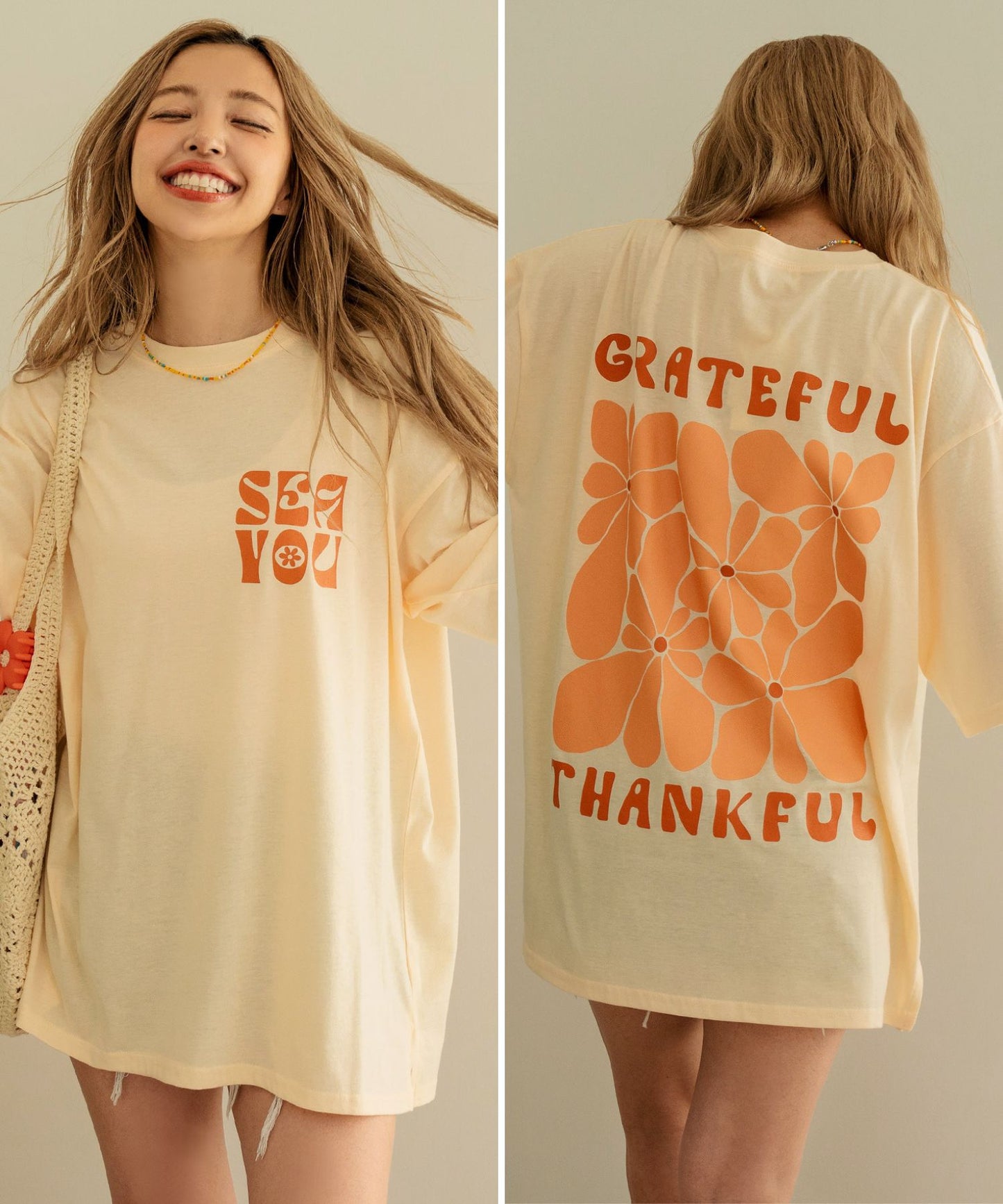 ヴィンテージ風 フラワー プリント ビッグ Tシャツ 853-5954