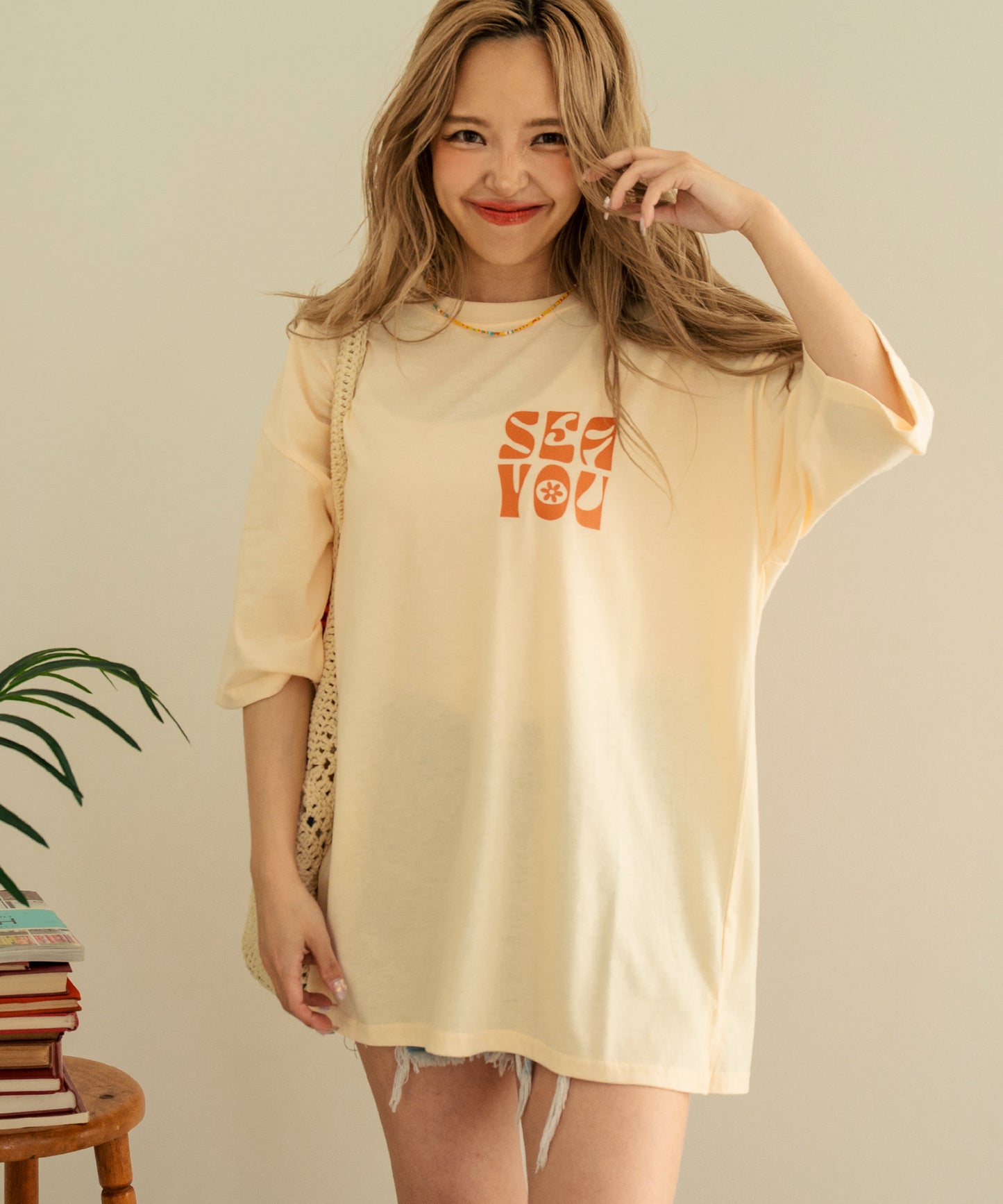 ヴィンテージ風 フラワー プリント ビッグ Tシャツ 853-5954