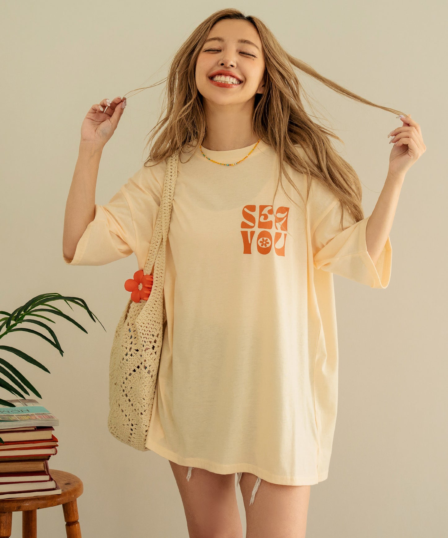 ヴィンテージ風 フラワー プリント ビッグ Tシャツ 853-5954