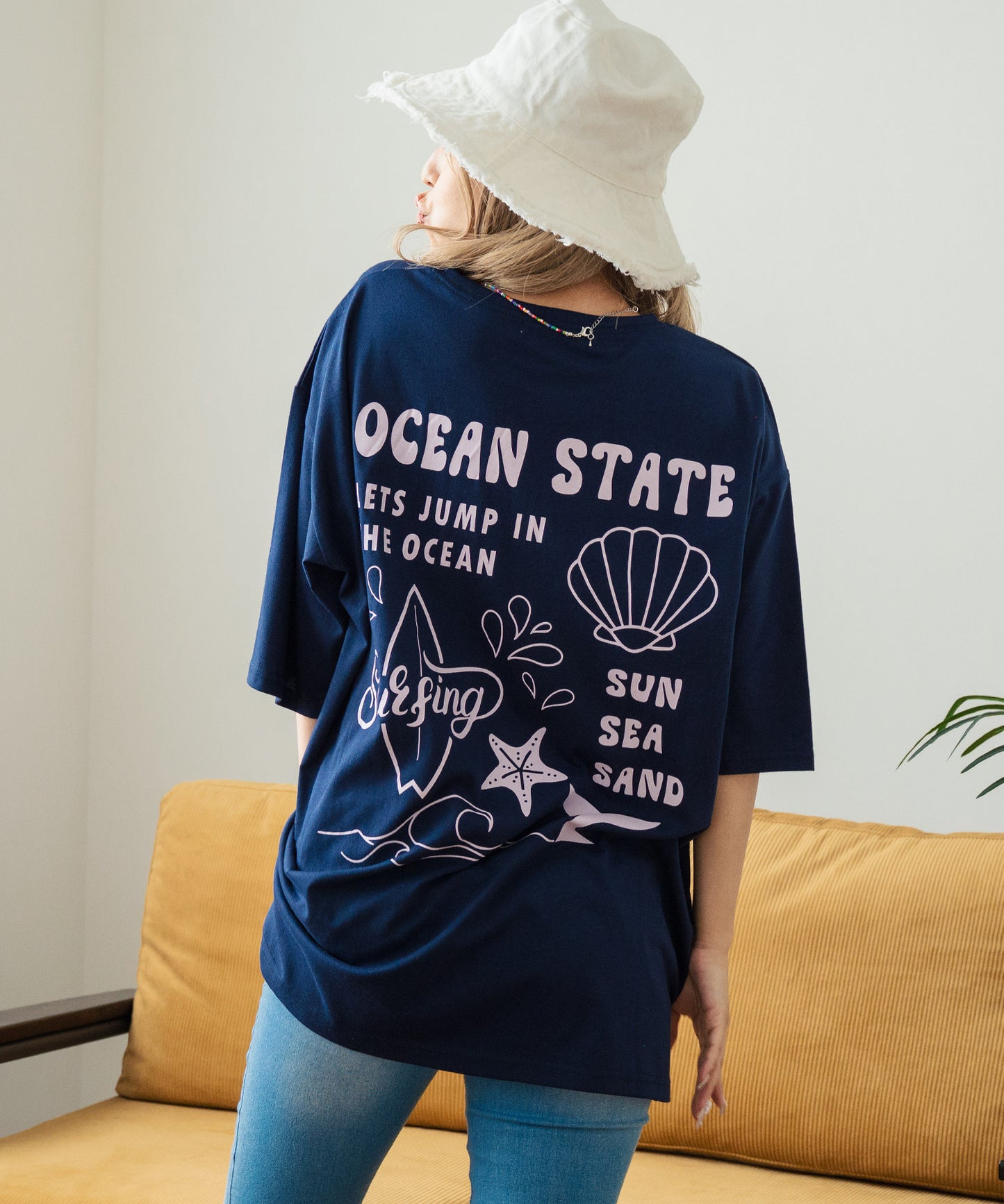 SEA モチーフ プリント ビッグ Tシャツ 853-5955