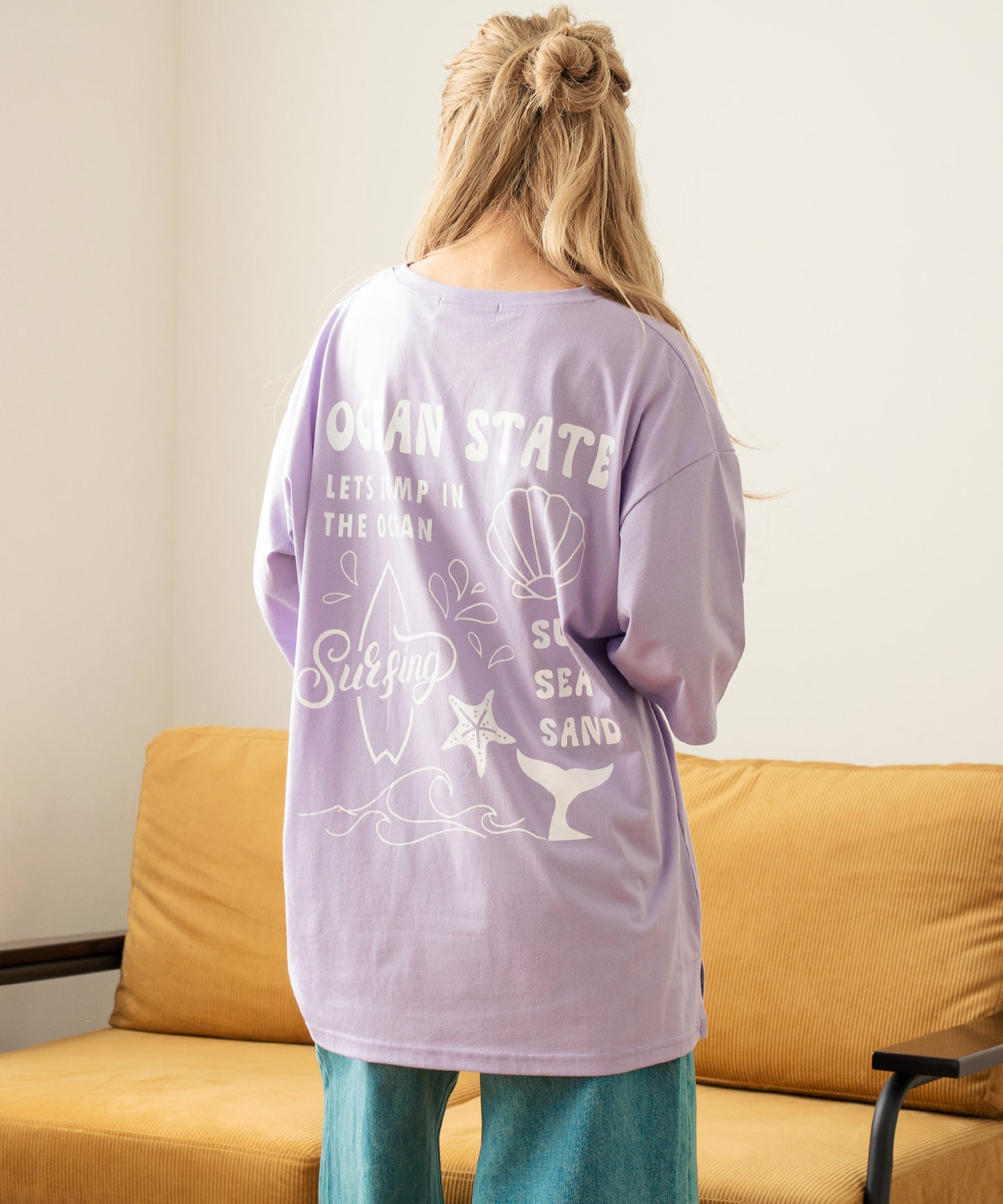 SEA モチーフ プリント ビッグ Tシャツ 853-5955