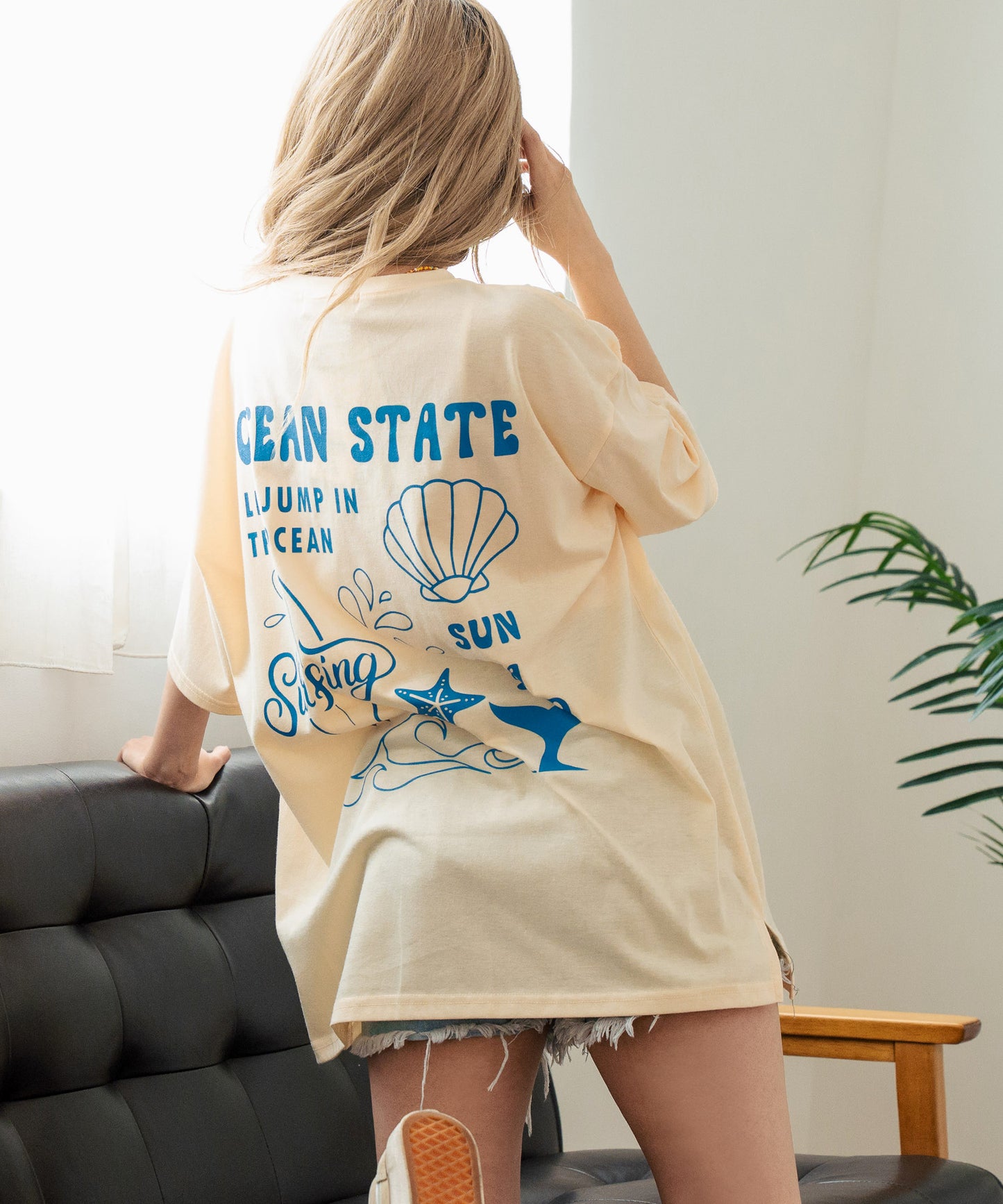 SEA モチーフ プリント ビッグ Tシャツ 853-5955
