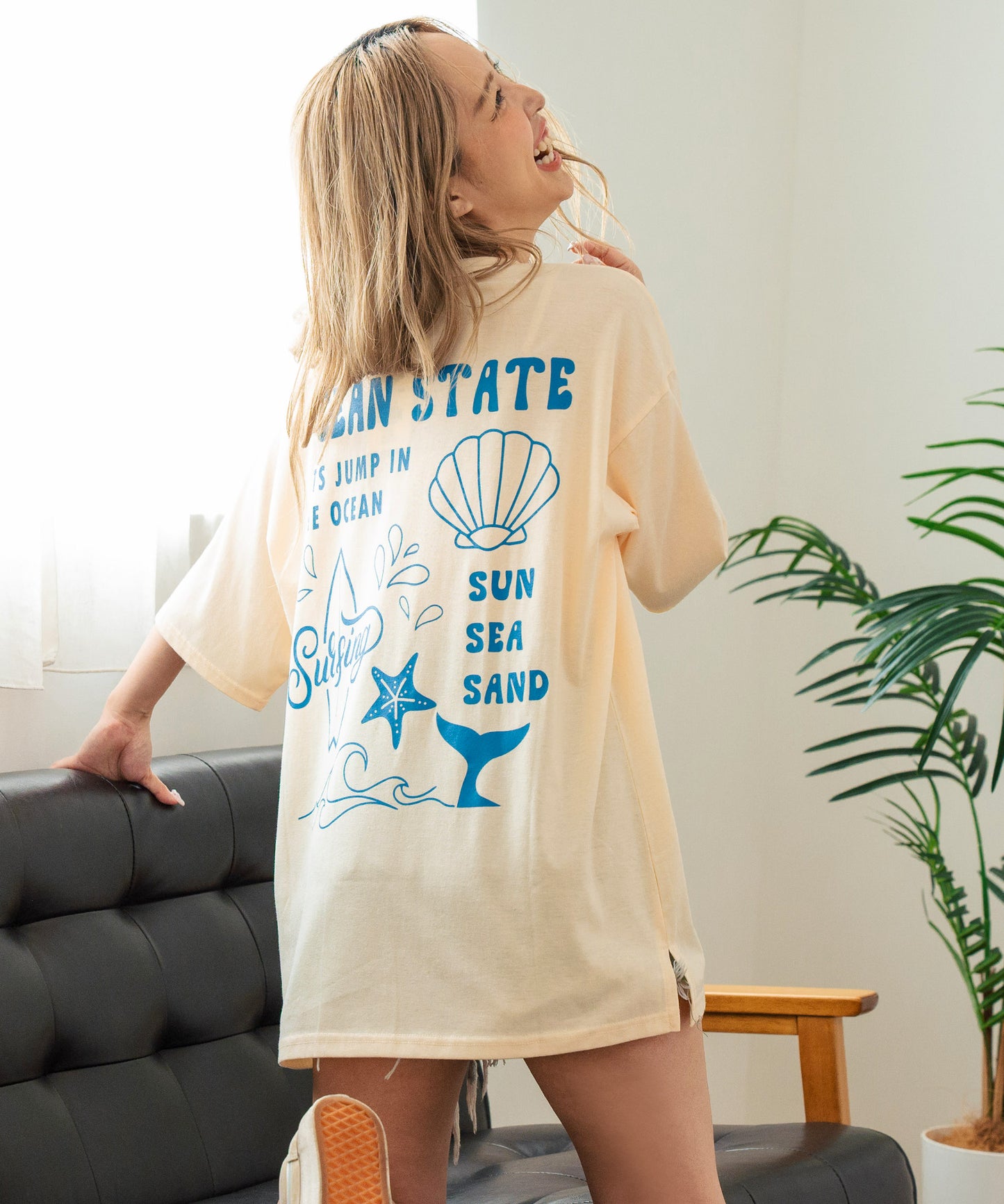 SEA モチーフ プリント ビッグ Tシャツ 853-5955