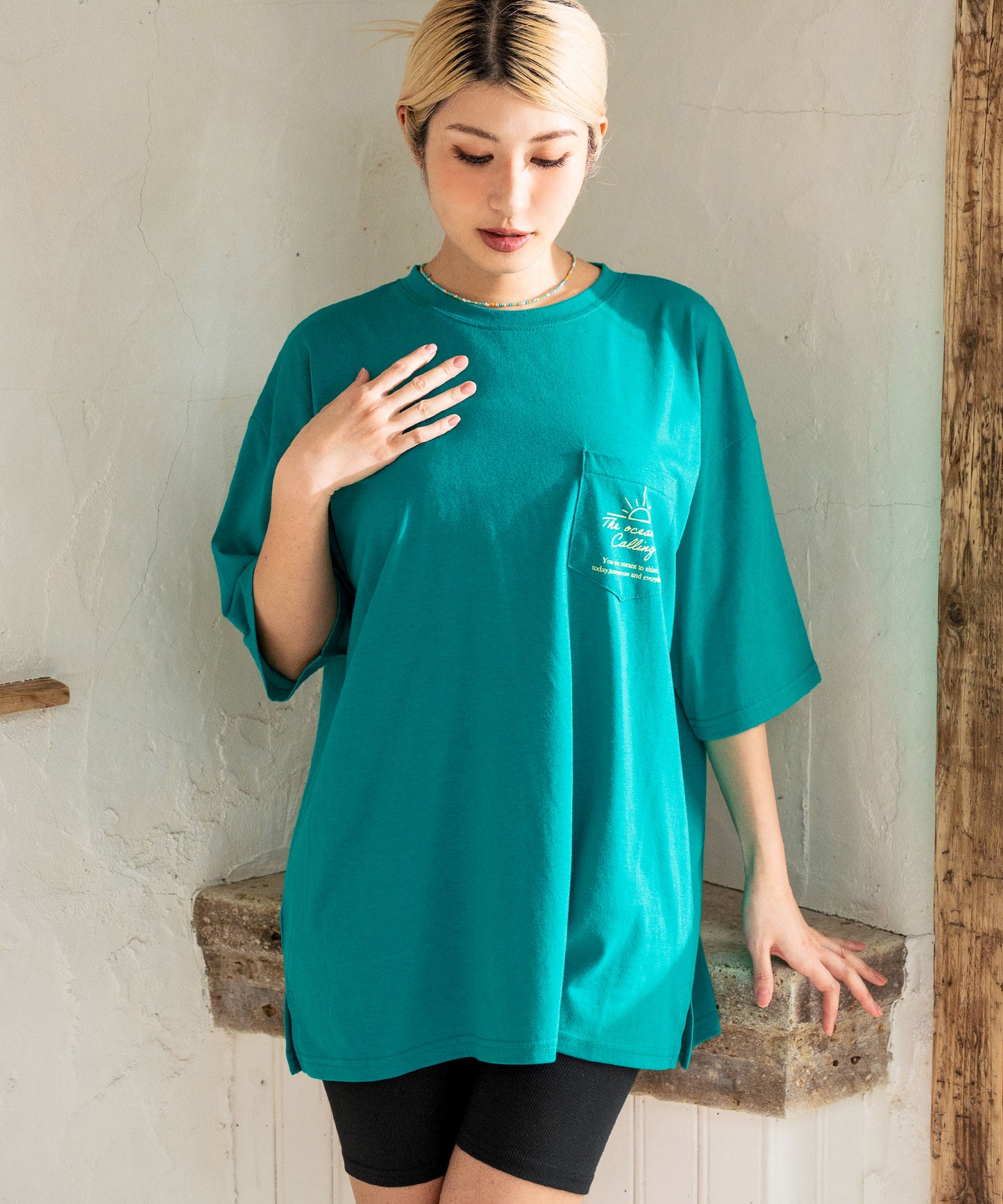 ビーチ グラフィック プリント ポケット ビッグ Tシャツ 853-5956