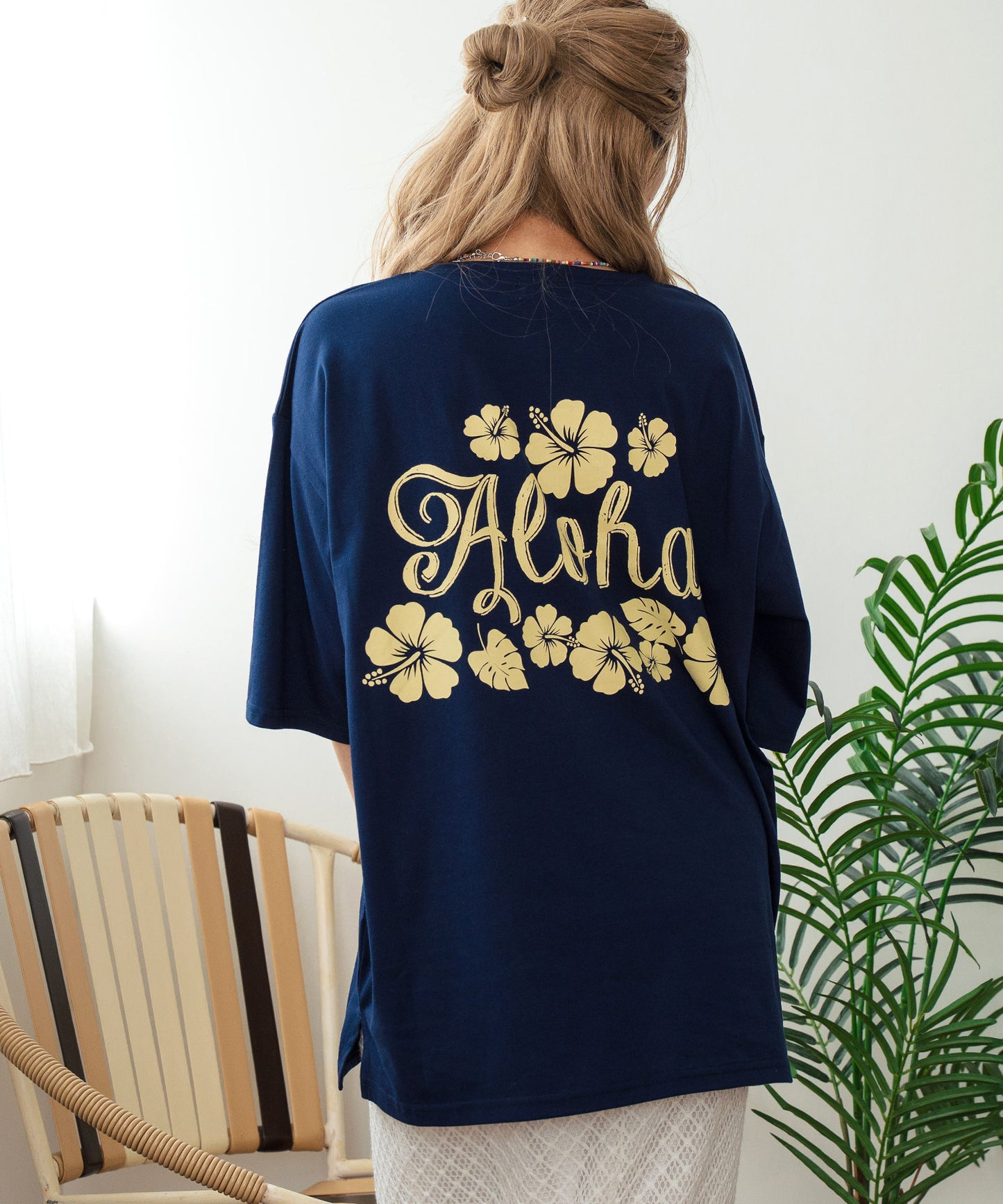 バック ハイビスカス プリント オーバーサイズ Tシャツ 853-5957