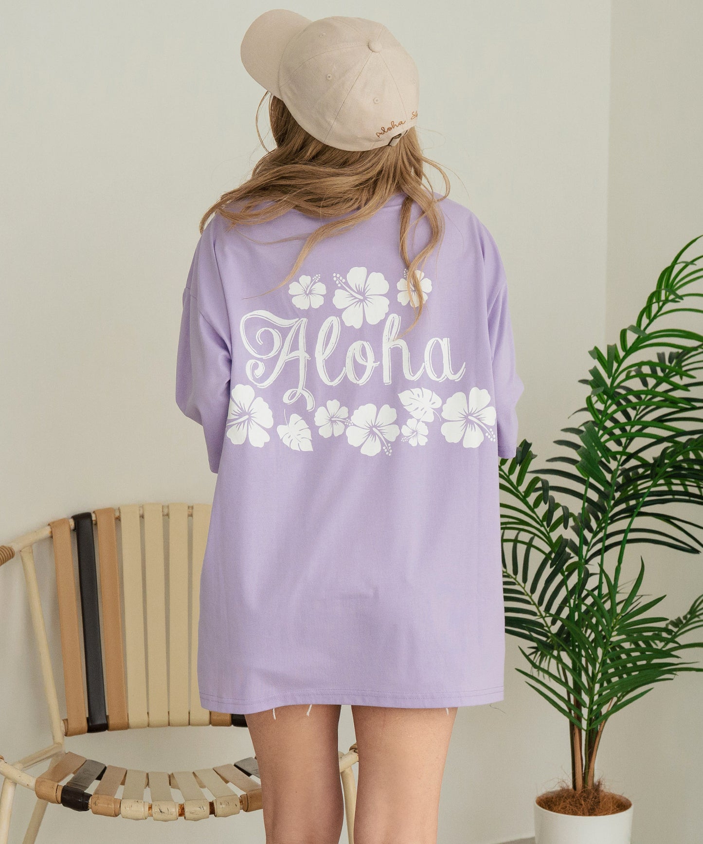 バック ハイビスカス プリント オーバーサイズ Tシャツ 853-5957