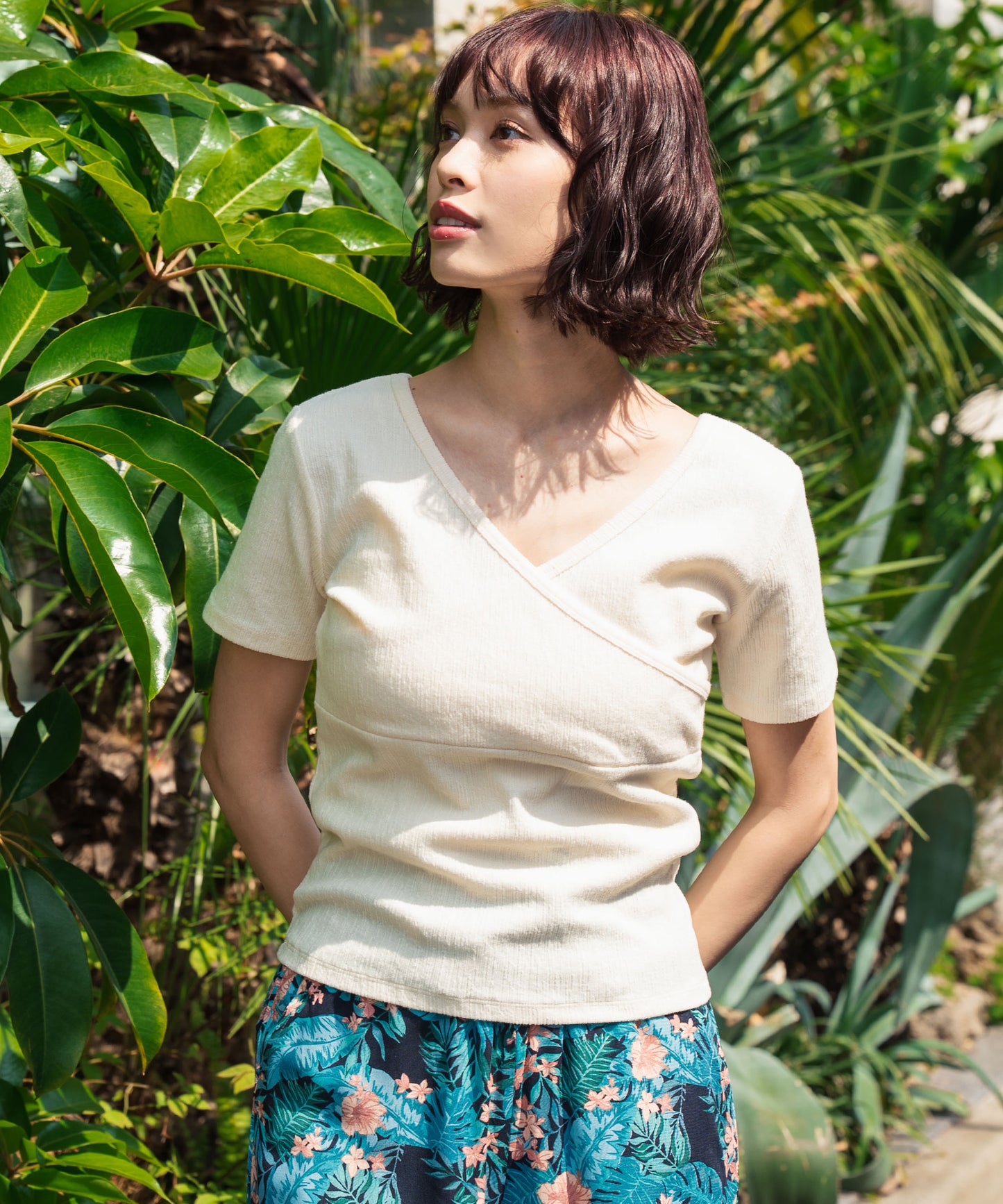 カット ジャガード 前後2WAY カシュクール 半袖 トップス 853-5974