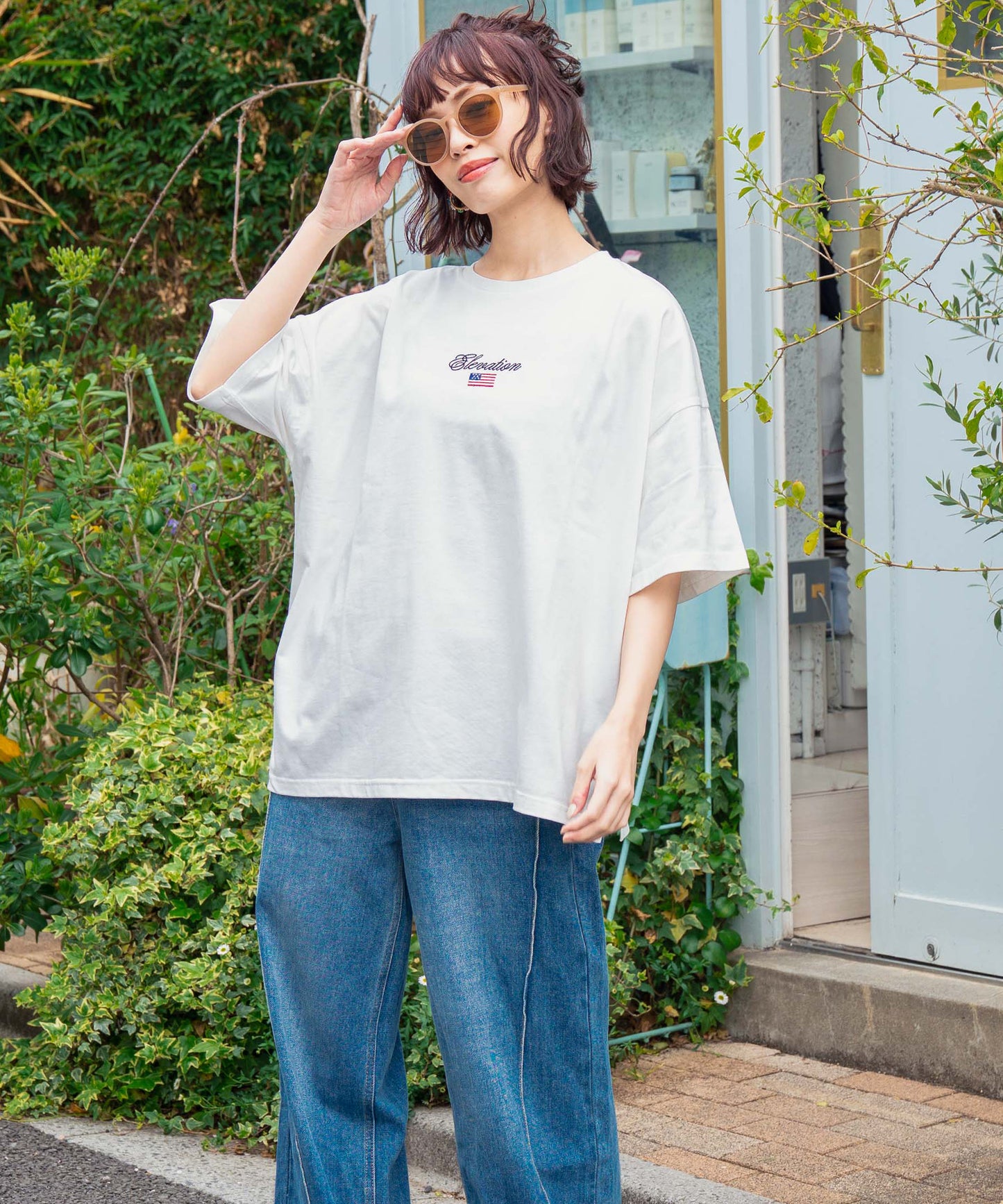 国旗 ロゴ ワンポイント 刺繍 ビッグ Tシャツ 853-5979
