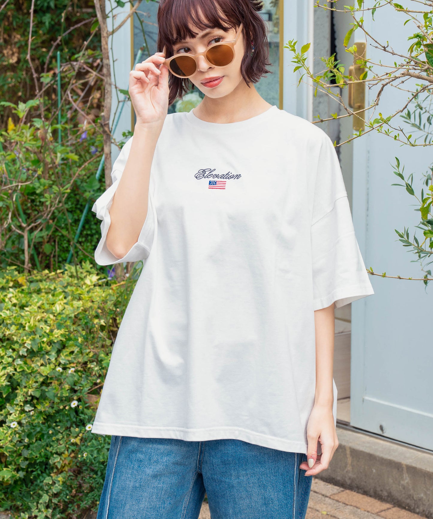 国旗 ロゴ ワンポイント 刺繍 ビッグ Tシャツ 853-5979