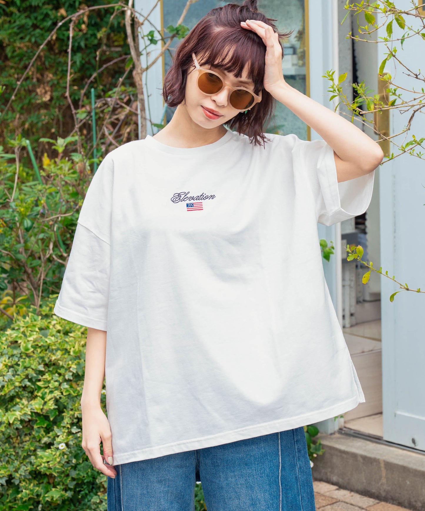 国旗 ロゴ ワンポイント 刺繍 ビッグ Tシャツ 853-5979