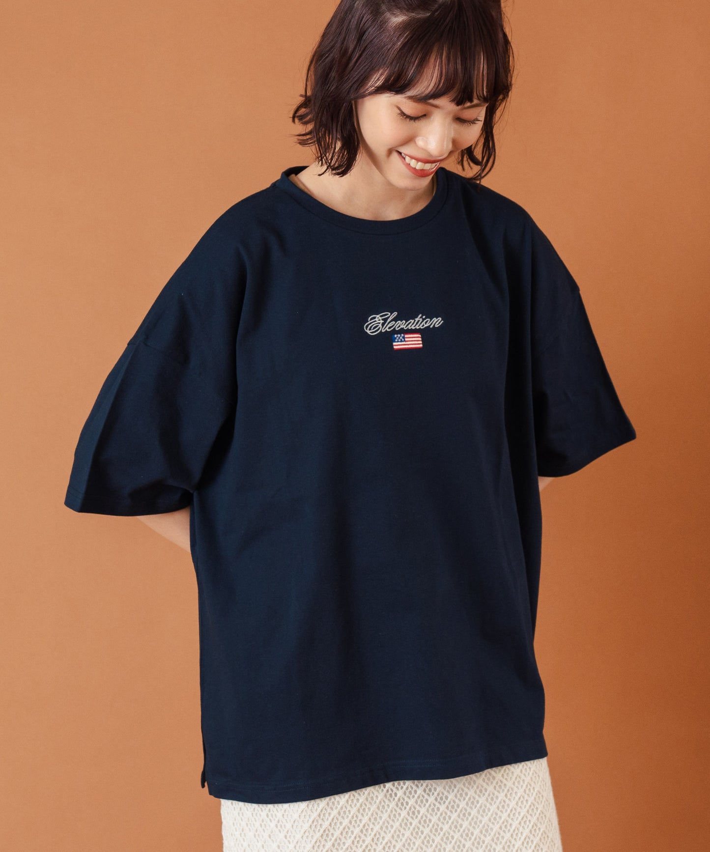 国旗 ロゴ ワンポイント 刺繍 ビッグ Tシャツ 853-5979