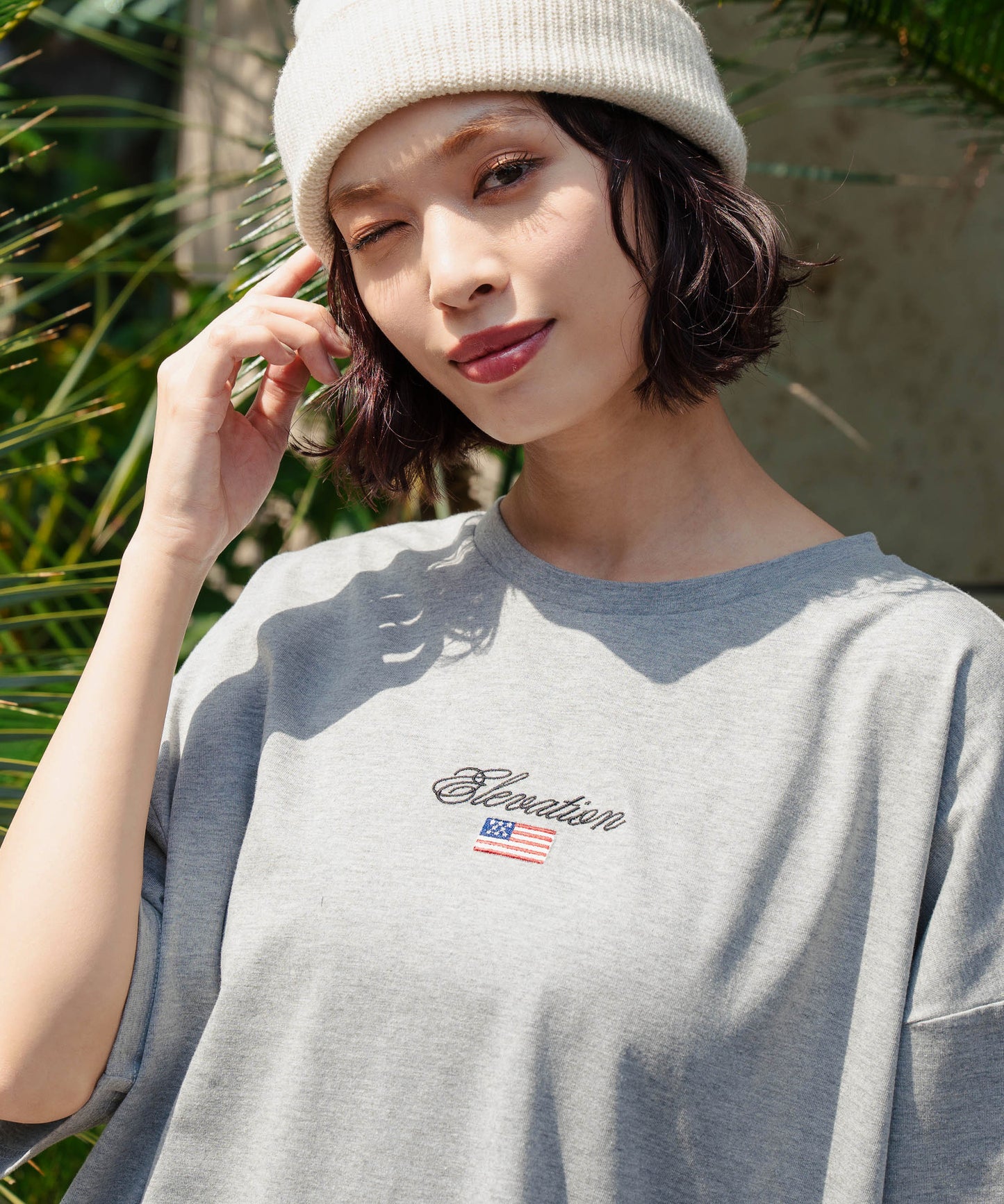 国旗 ロゴ ワンポイント 刺繍 ビッグ Tシャツ 853-5979
