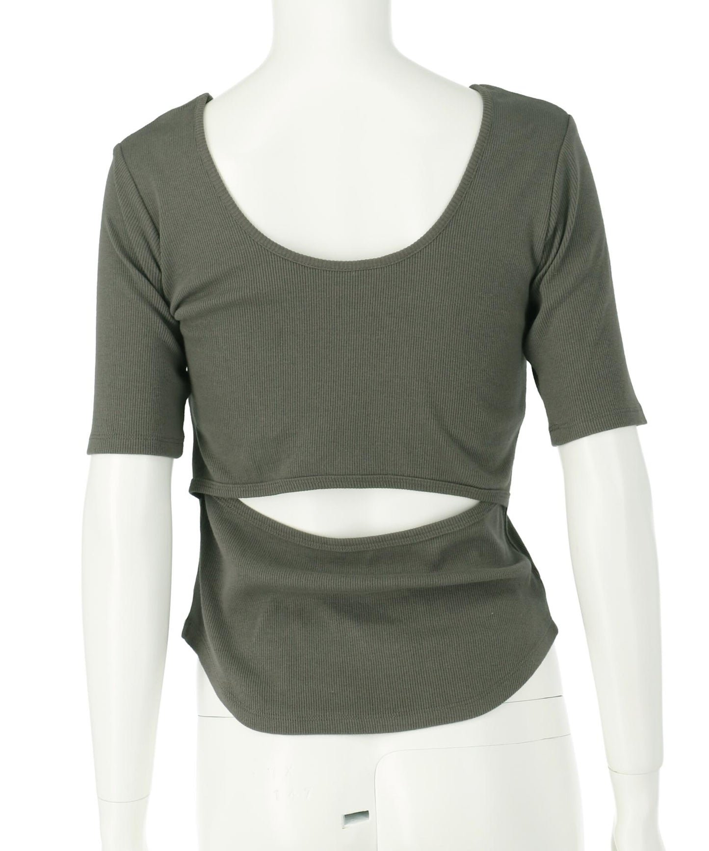 バックオープン テレコ リブ カップ付き 半袖 Tシャツ 853-6018