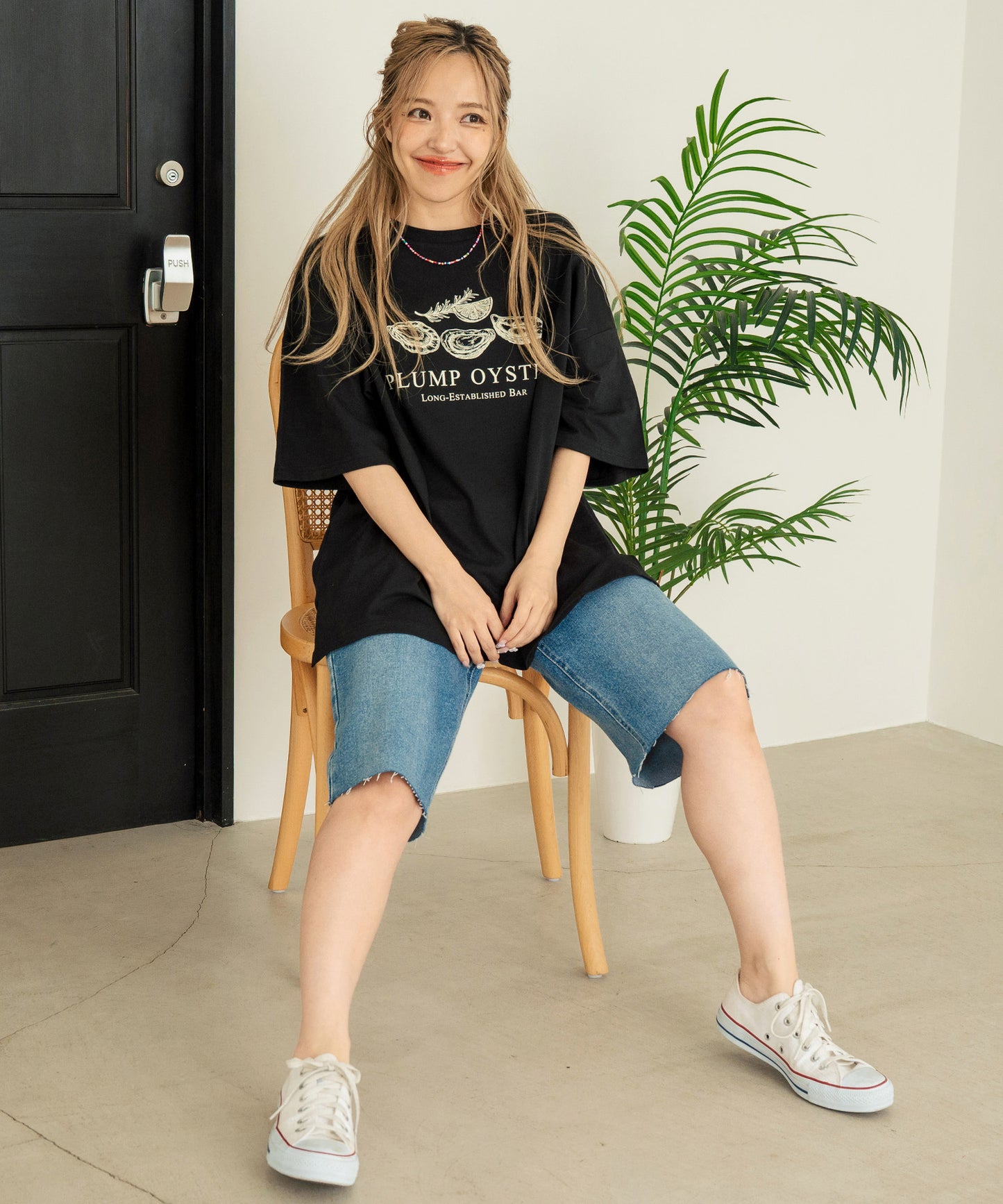 オイスター プリント 半袖 オーバーサイズ Tシャツ 853-6024