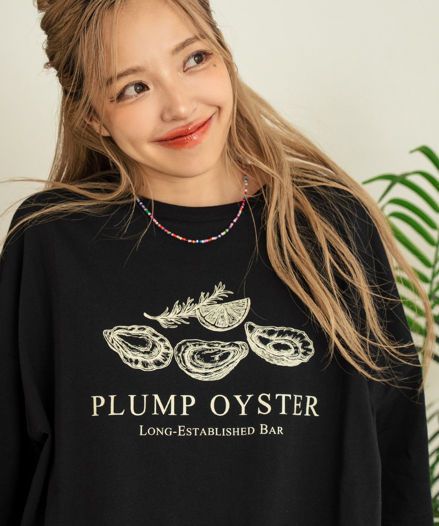 オイスター プリント 半袖 オーバーサイズ Tシャツ 853-6024