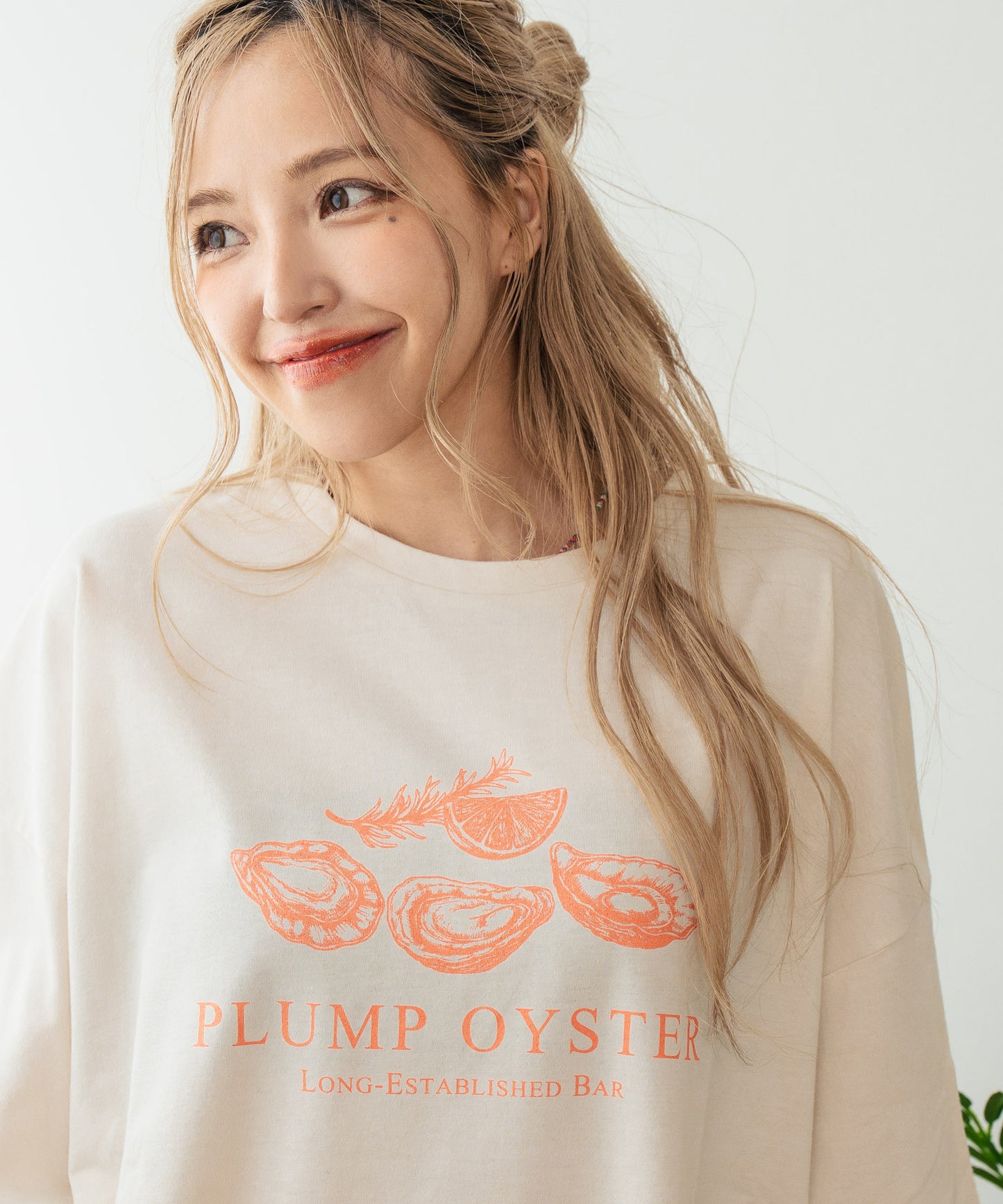 オイスター プリント 半袖 オーバーサイズ Tシャツ 853-6024