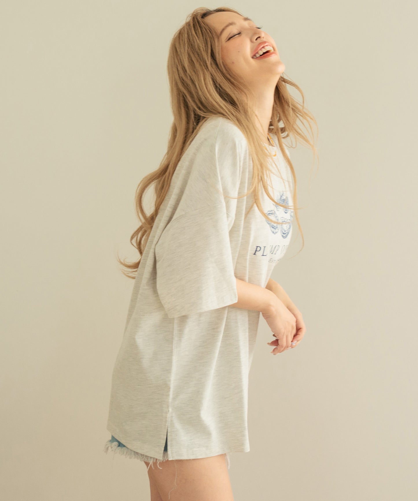 オイスター プリント 半袖 オーバーサイズ Tシャツ 853-6024