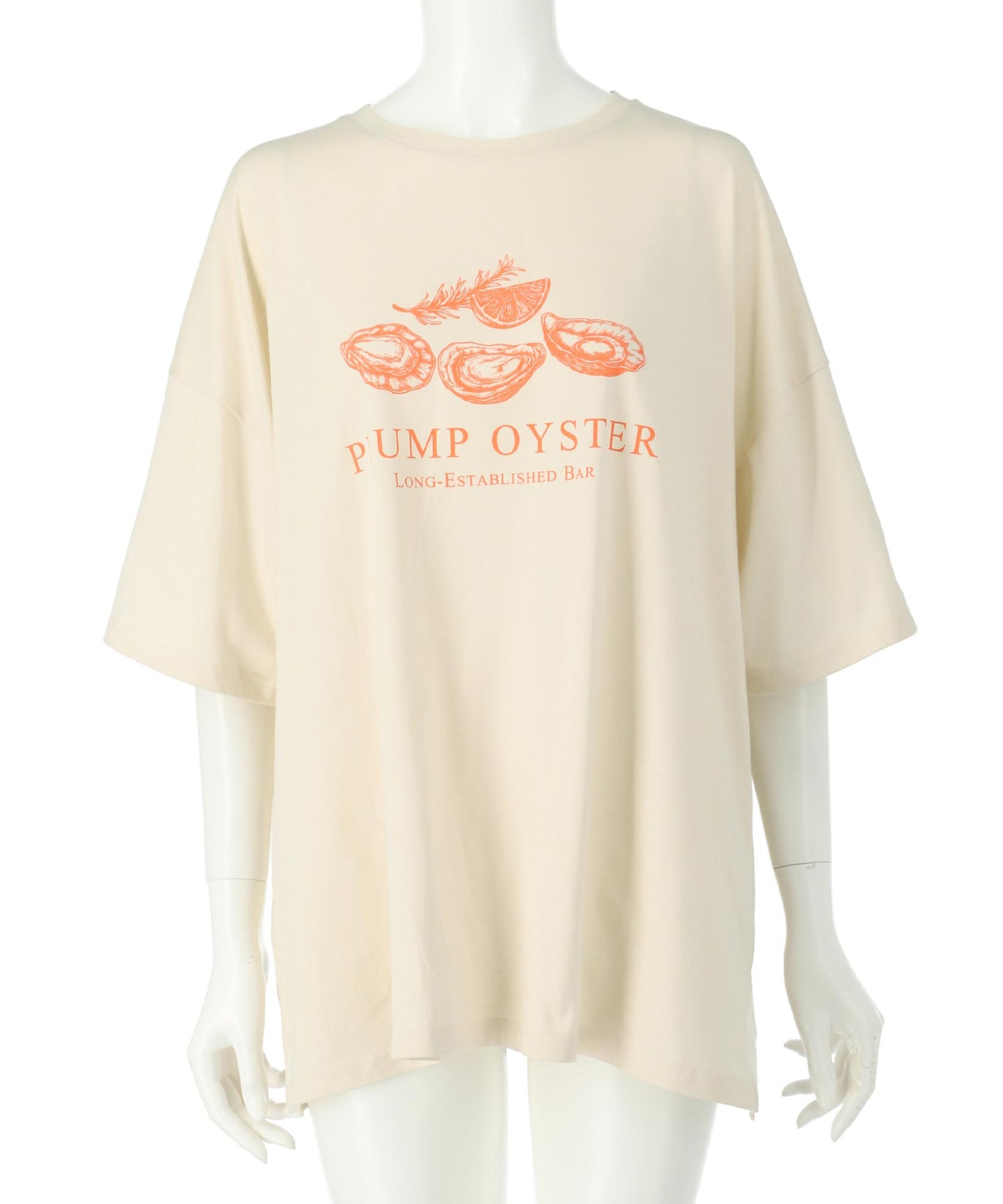 オイスター プリント 半袖 オーバーサイズ Tシャツ 853-6024