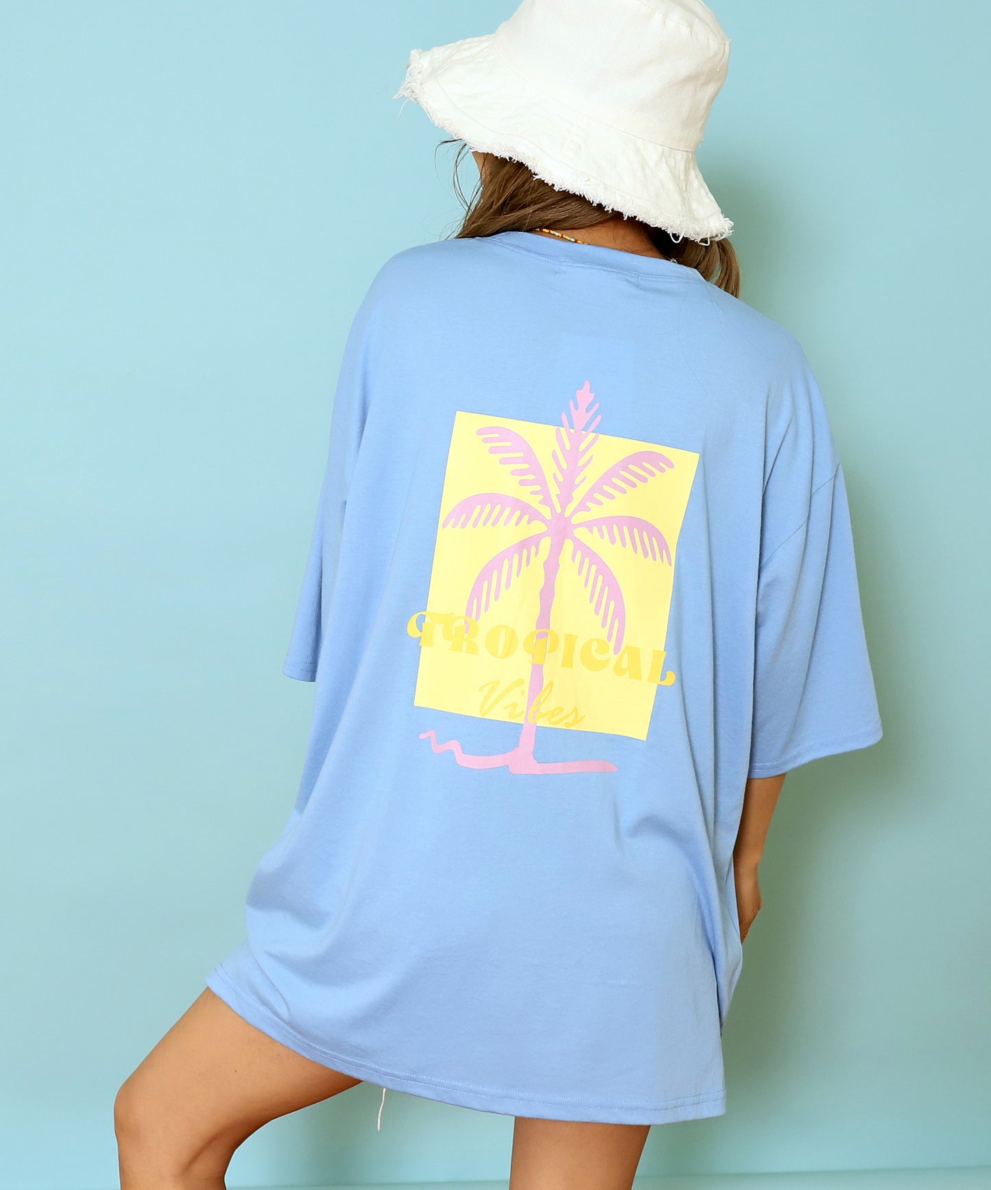 カラー パームツリー プリント オーバーサイズ Tシャツ 853-6027
