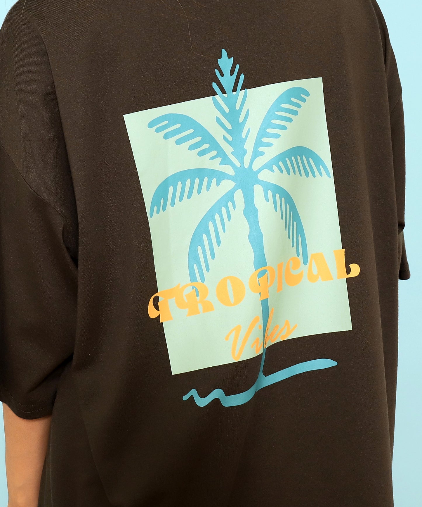 カラー パームツリー プリント オーバーサイズ Tシャツ 853-6027