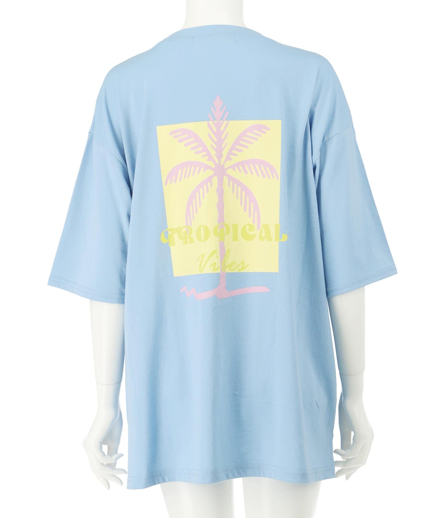 カラー パームツリー プリント オーバーサイズ Tシャツ 853-6027