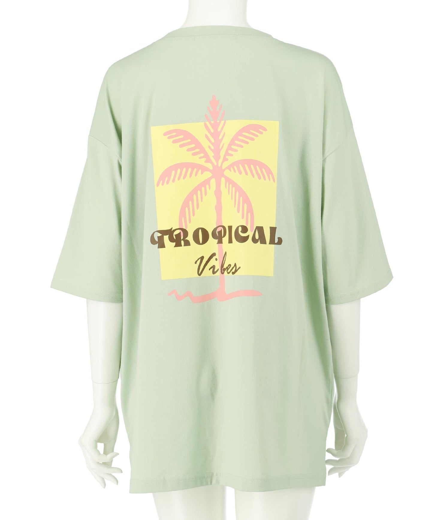 カラー パームツリー プリント オーバーサイズ Tシャツ 853-6027