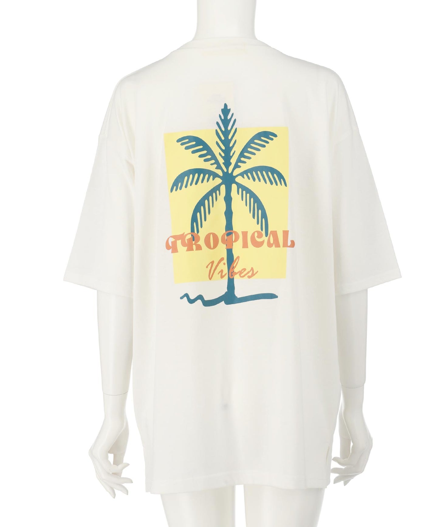 カラー パームツリー プリント オーバーサイズ Tシャツ 853-6027
