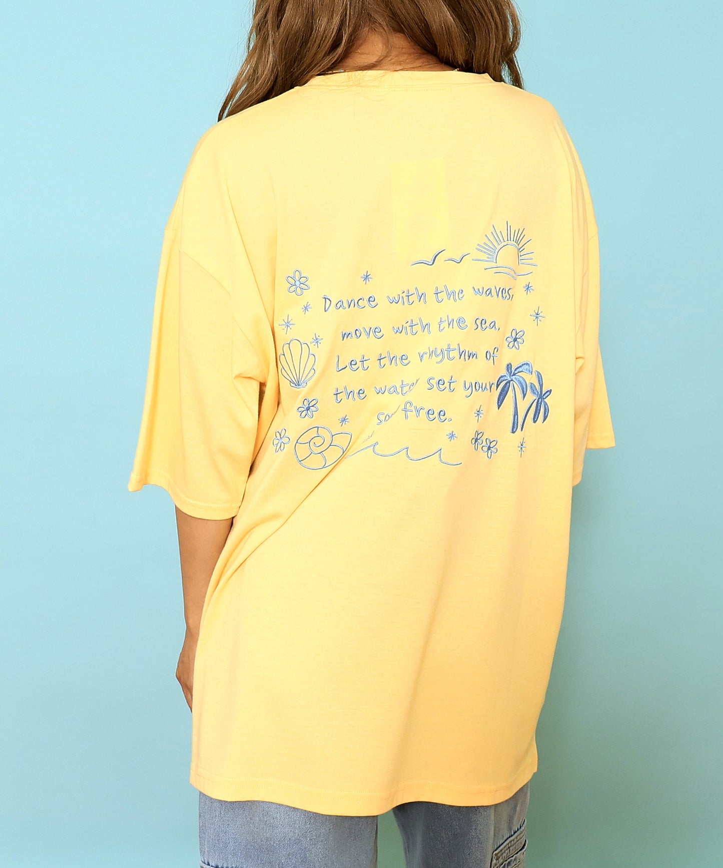 ハンドライティング メッセージ 刺繍 オーバーサイズ Tシャツ 853-6031