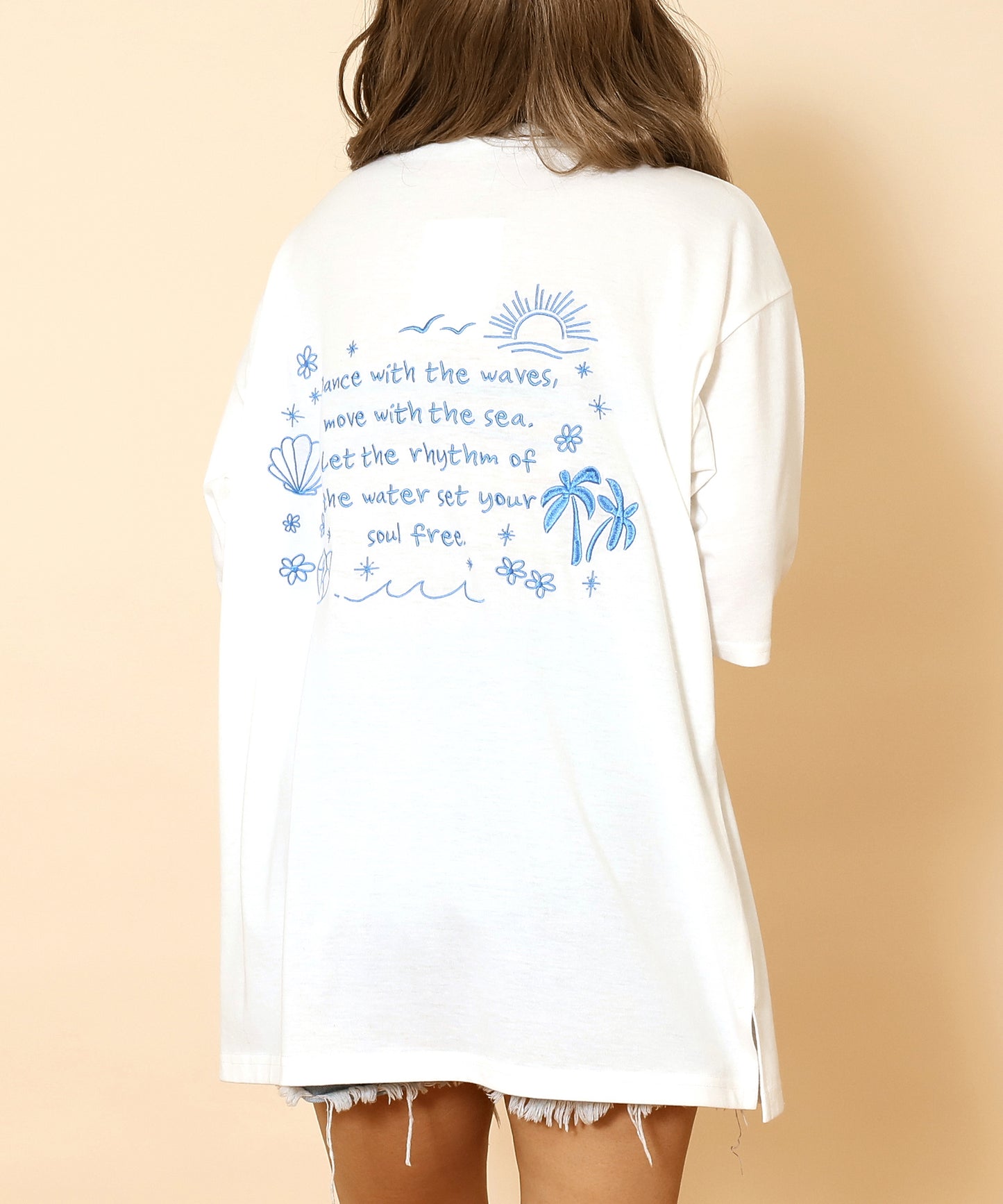 ハンドライティング メッセージ 刺繍 オーバーサイズ Tシャツ 853-6031