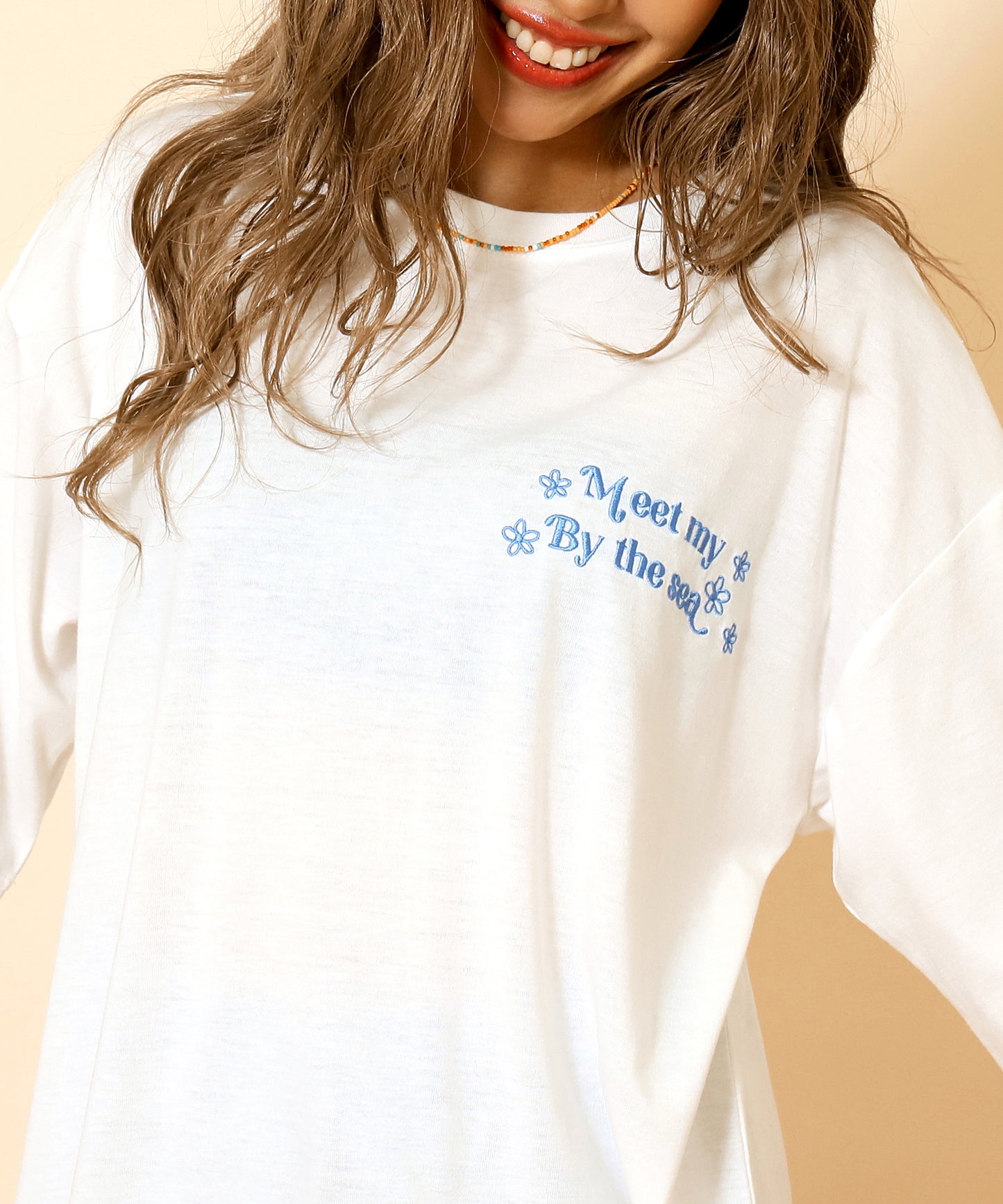 ハンドライティング メッセージ 刺繍 オーバーサイズ Tシャツ 853-6031