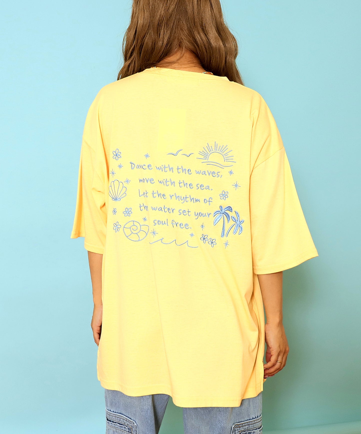ハンドライティング メッセージ 刺繍 オーバーサイズ Tシャツ 853-6031