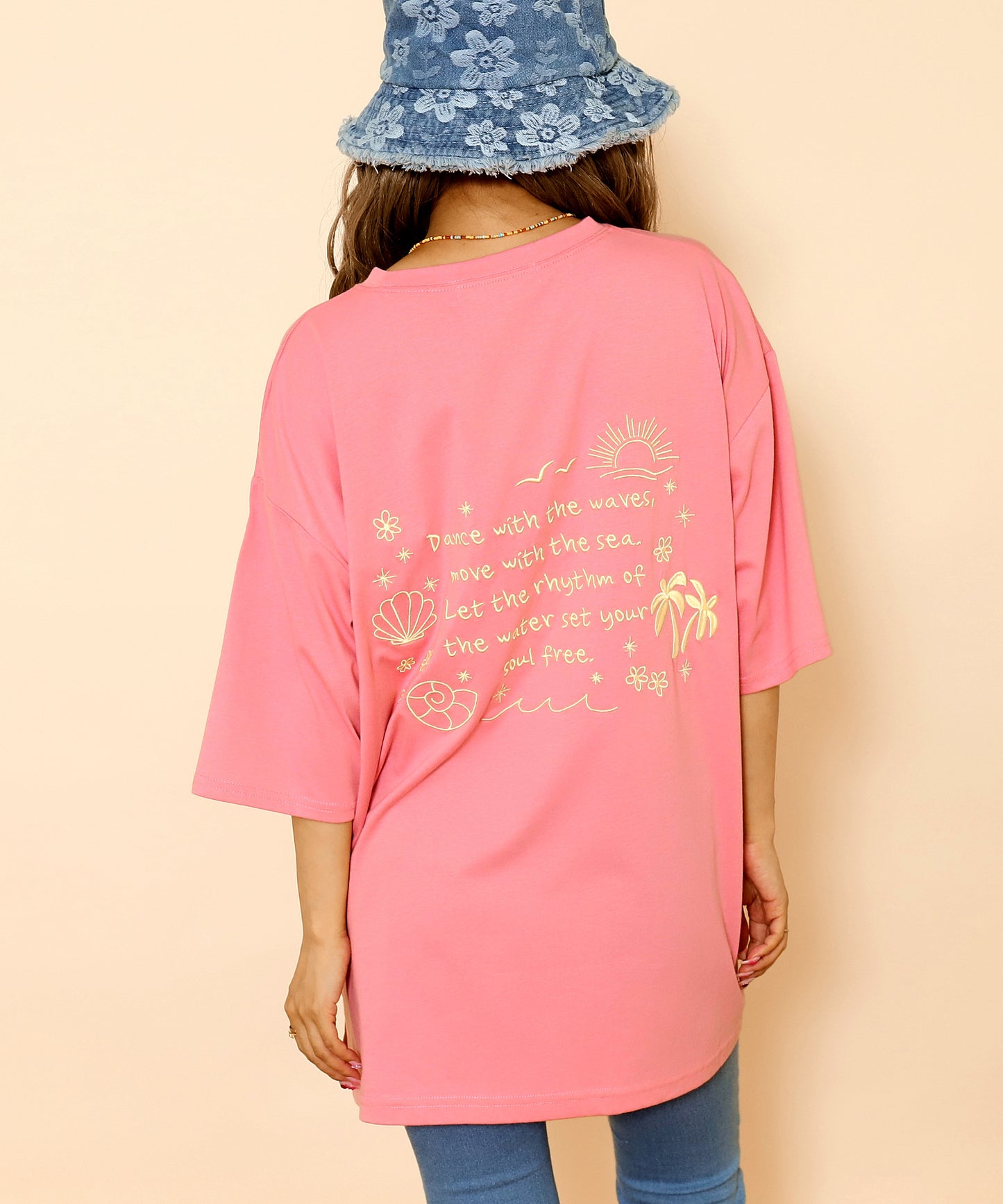 ハンドライティング メッセージ 刺繍 オーバーサイズ Tシャツ 853-6031