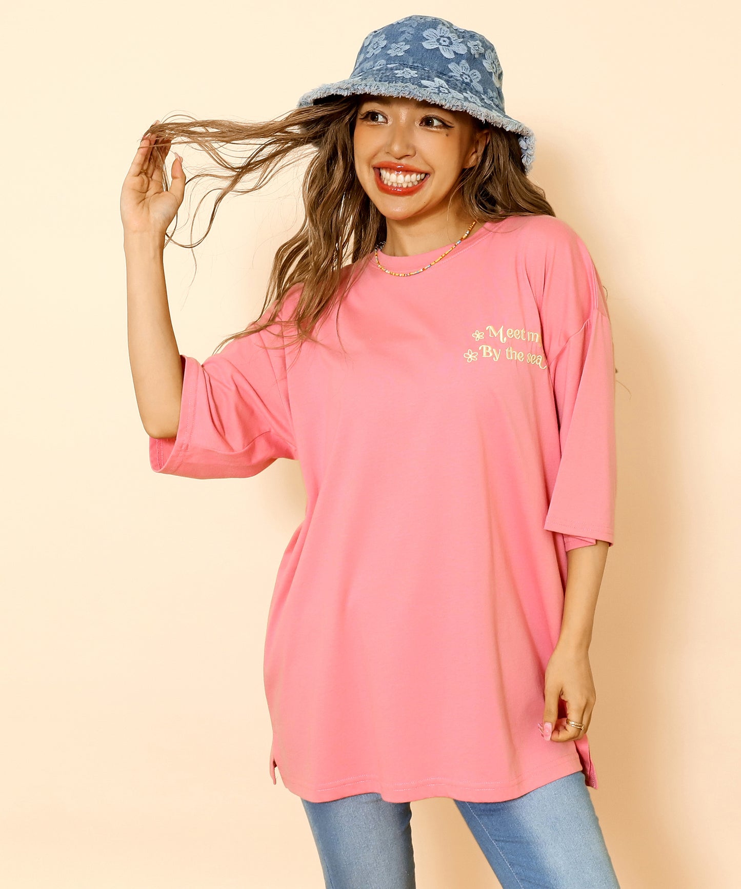 ハンドライティング メッセージ 刺繍 オーバーサイズ Tシャツ 853-6031