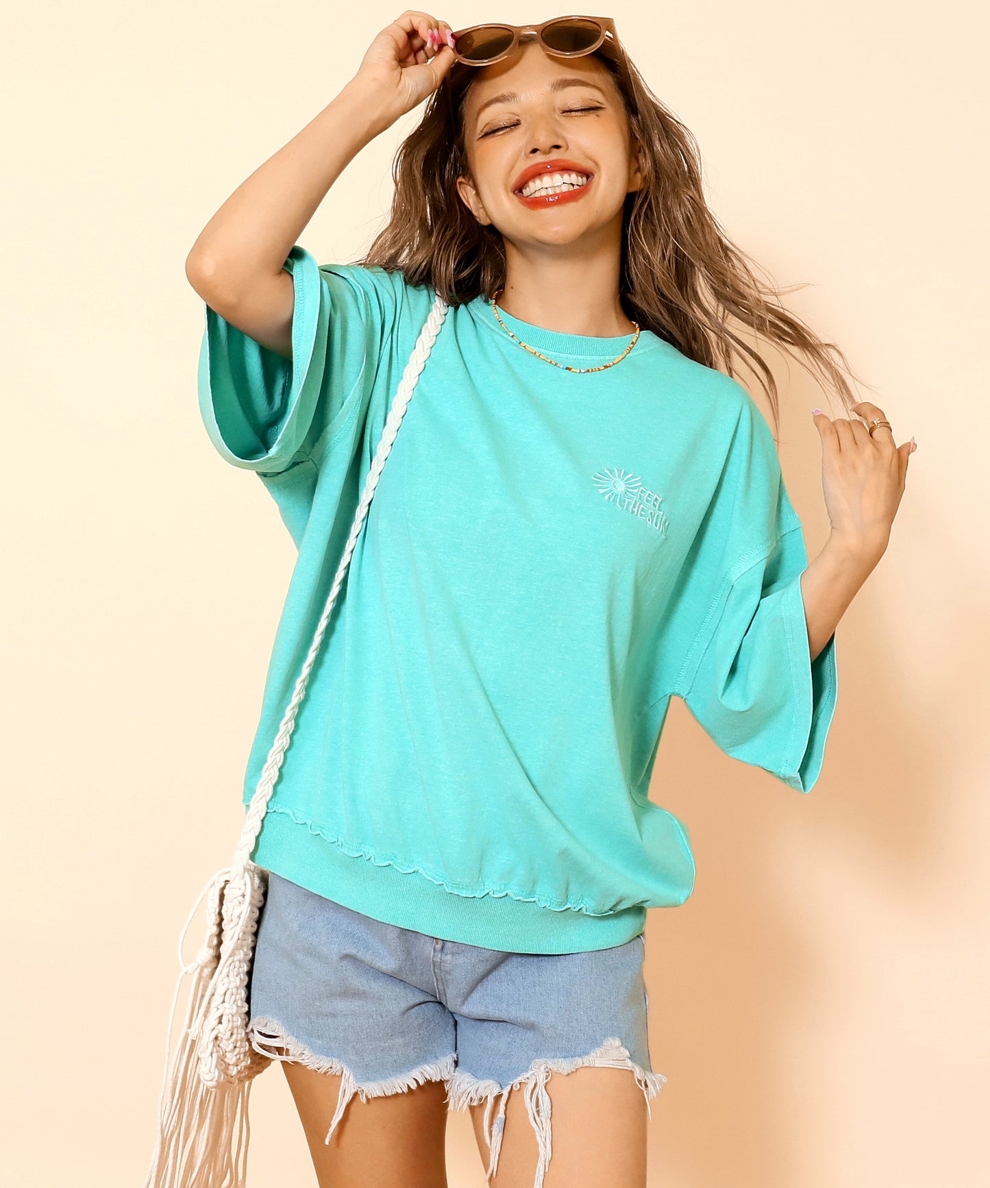 ピグメント 加工 刺繍 カット オフ Tシャツ 853-6042