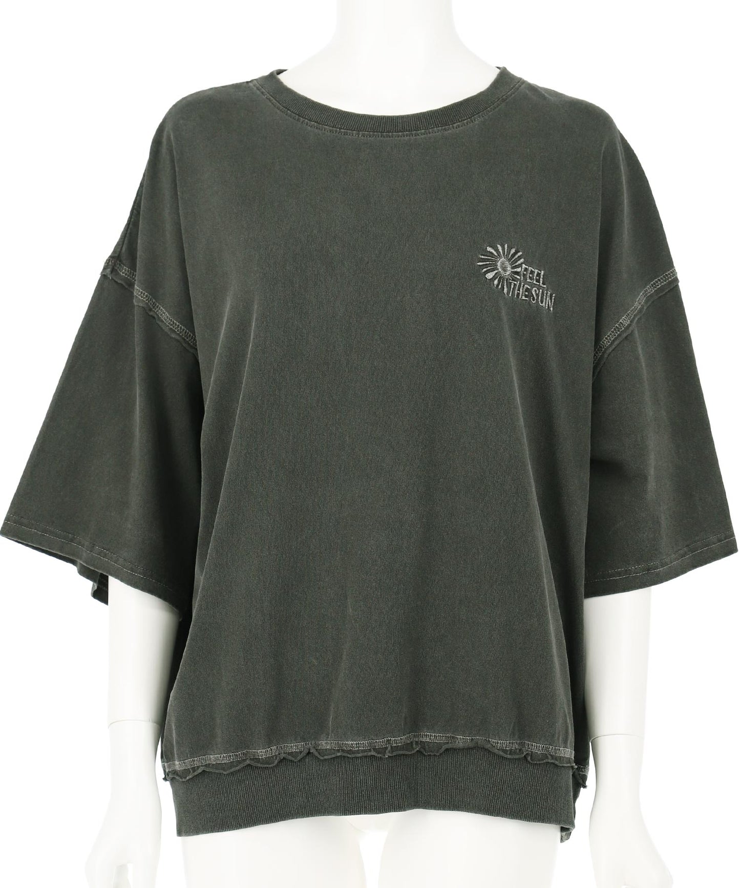 ピグメント 加工 刺繍 カット オフ Tシャツ 853-6042