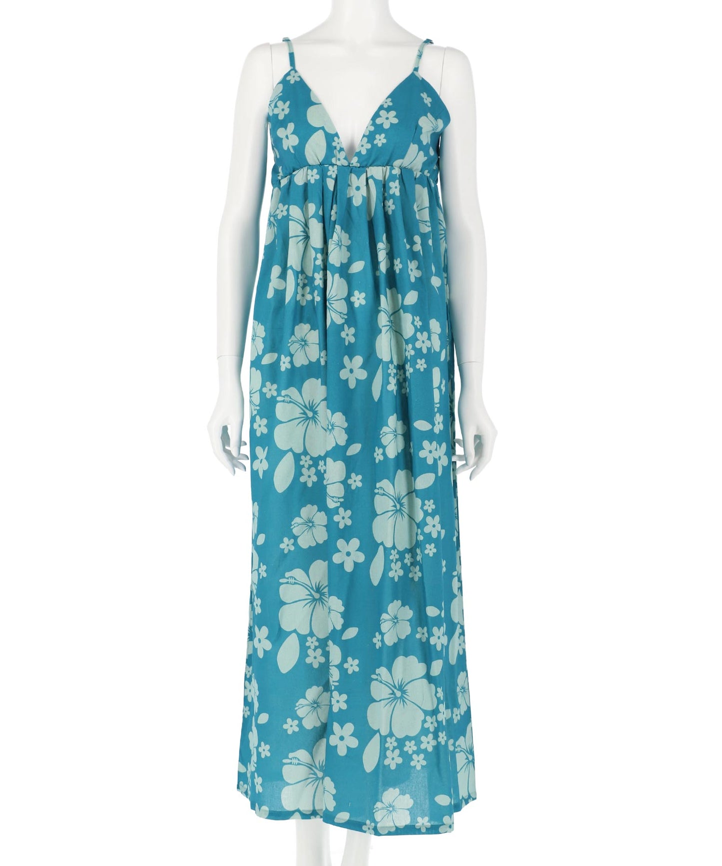 リネンライク ハイビスカス柄 キャミソール ロング フレア ワンピース 857-6038