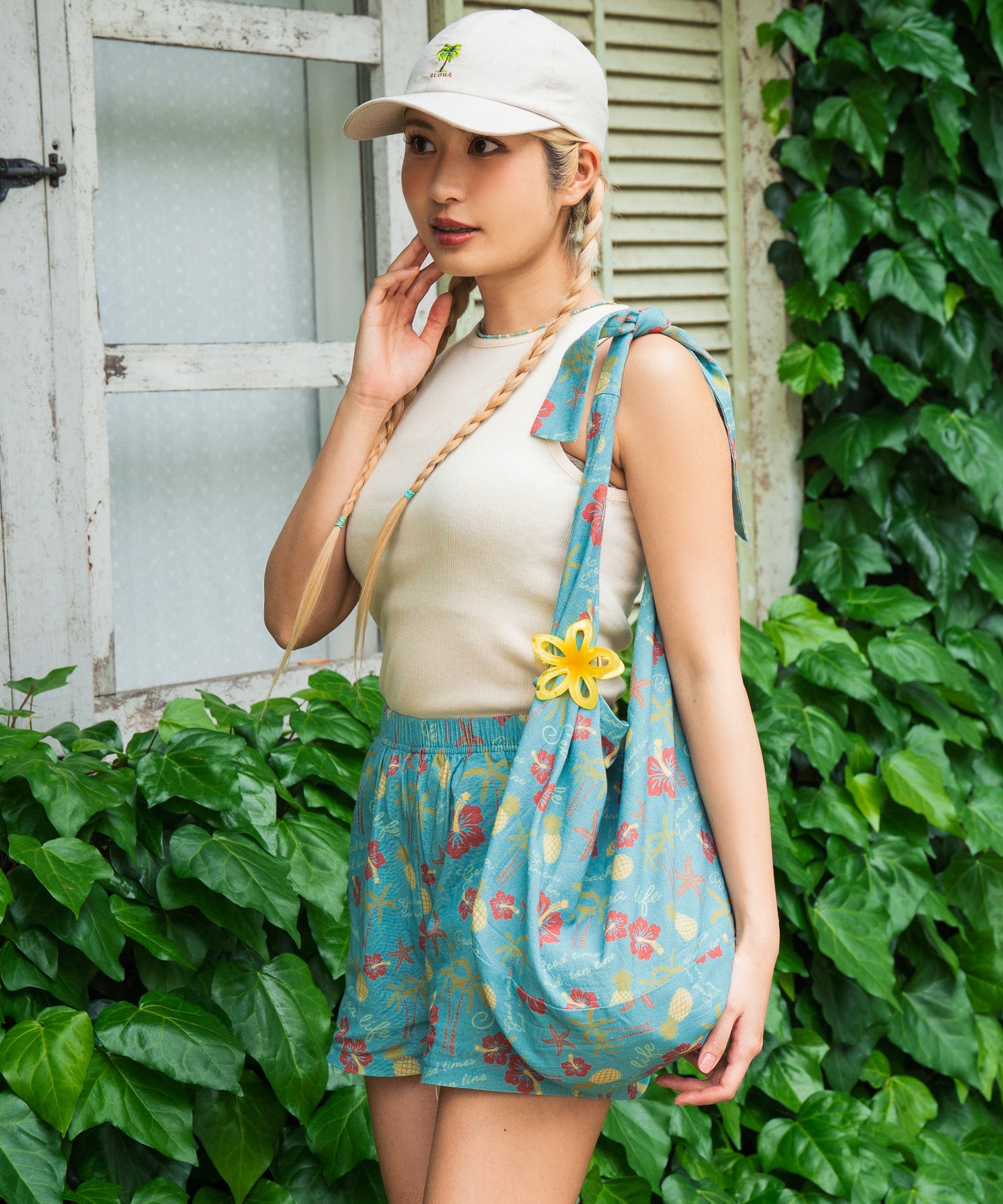 リネンライク アロハ柄 2WAY ショルダー バック 859-6035