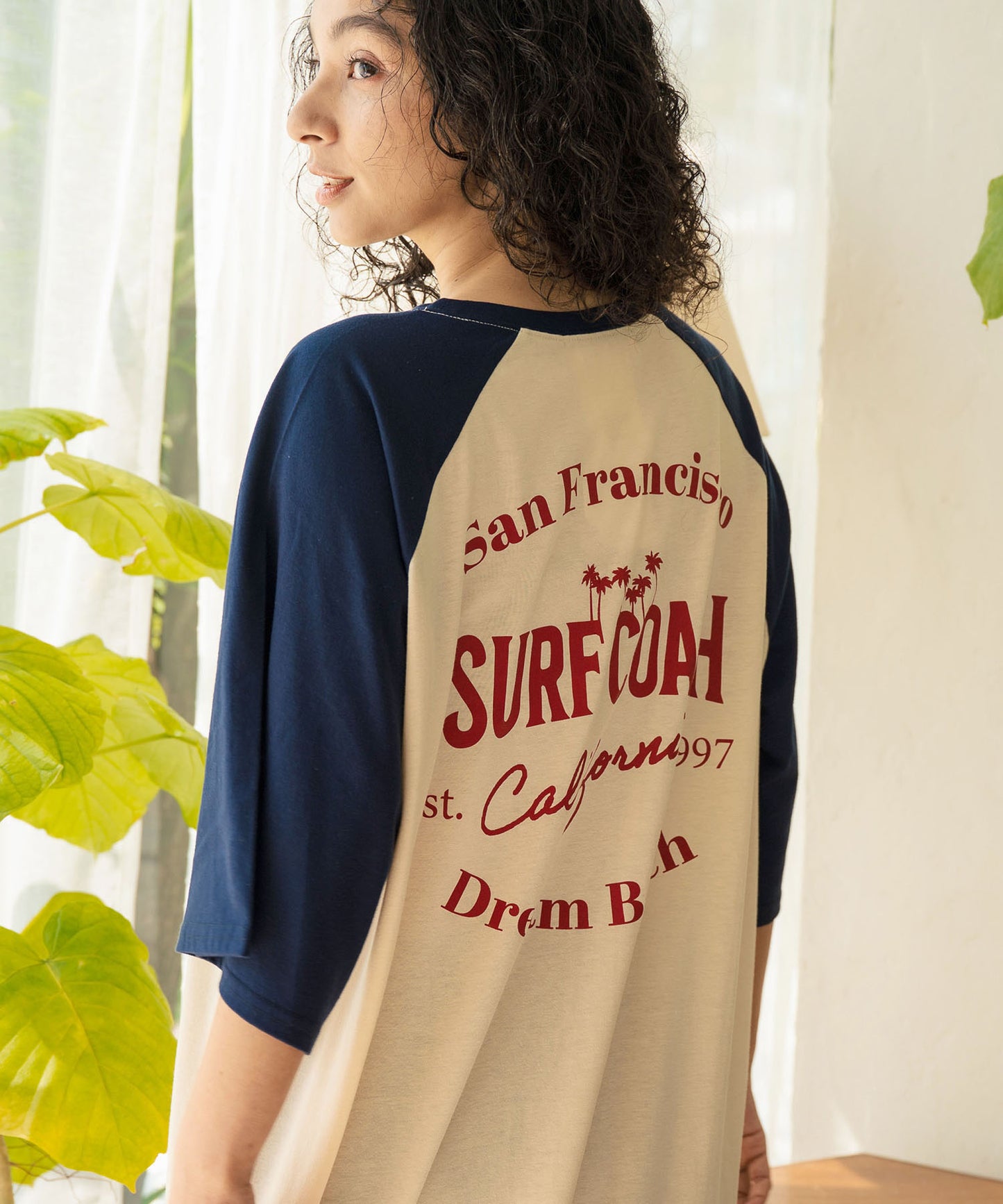 ラグラン サークル ロゴ ビッグ マキシ 5分袖 Tシャツワンピース 857-5952