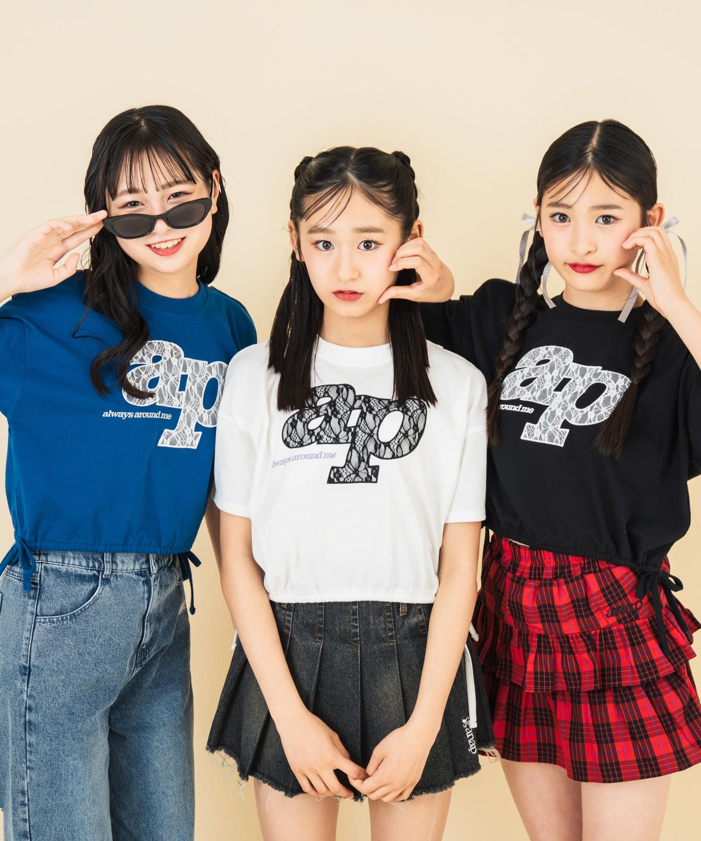レース ワッペン付き サイド リボン Tシャツ トップス【キッズお揃い】 913-7671