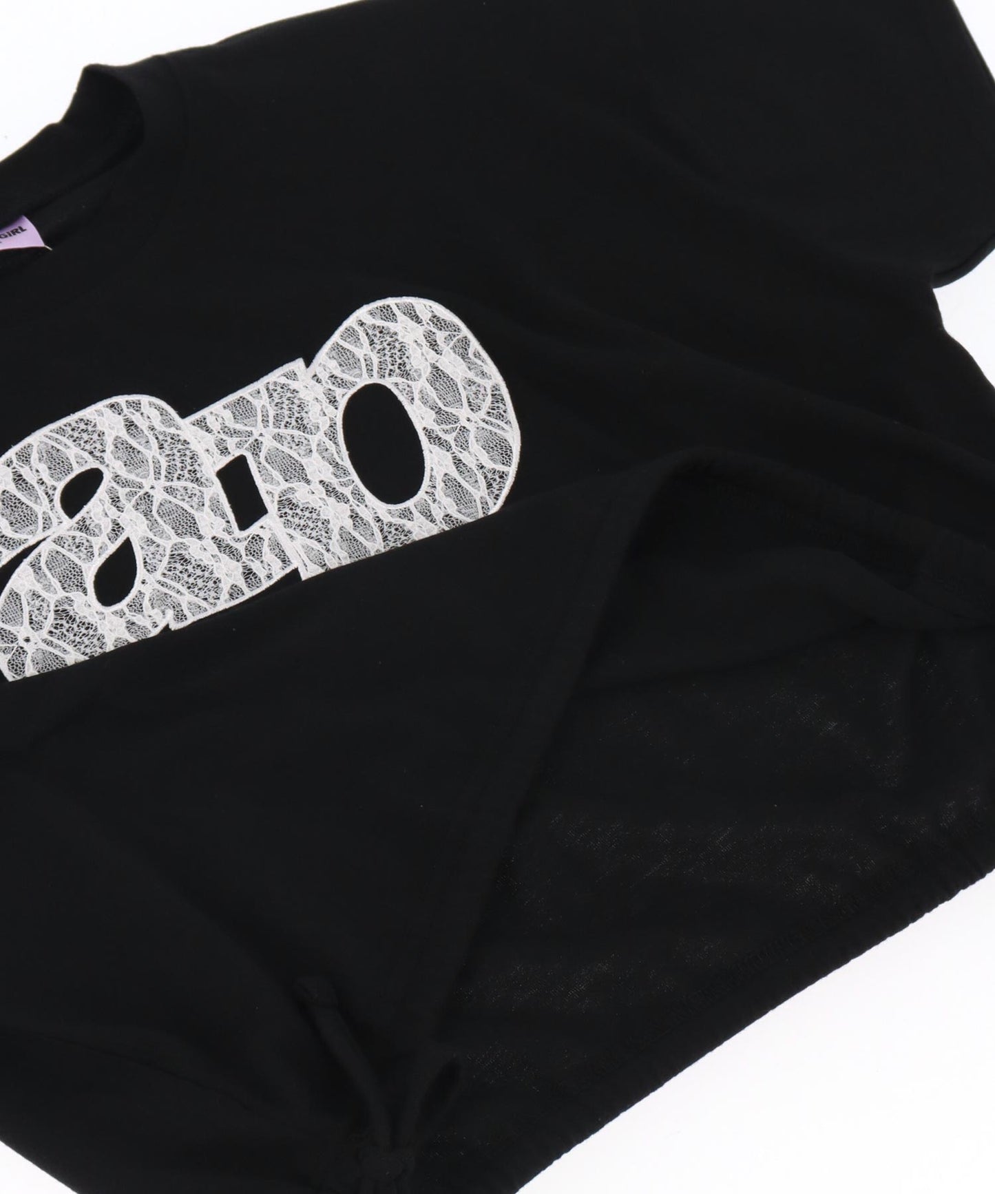 レース ワッペン付き サイド リボン Tシャツ トップス【キッズお揃い】 913-7671