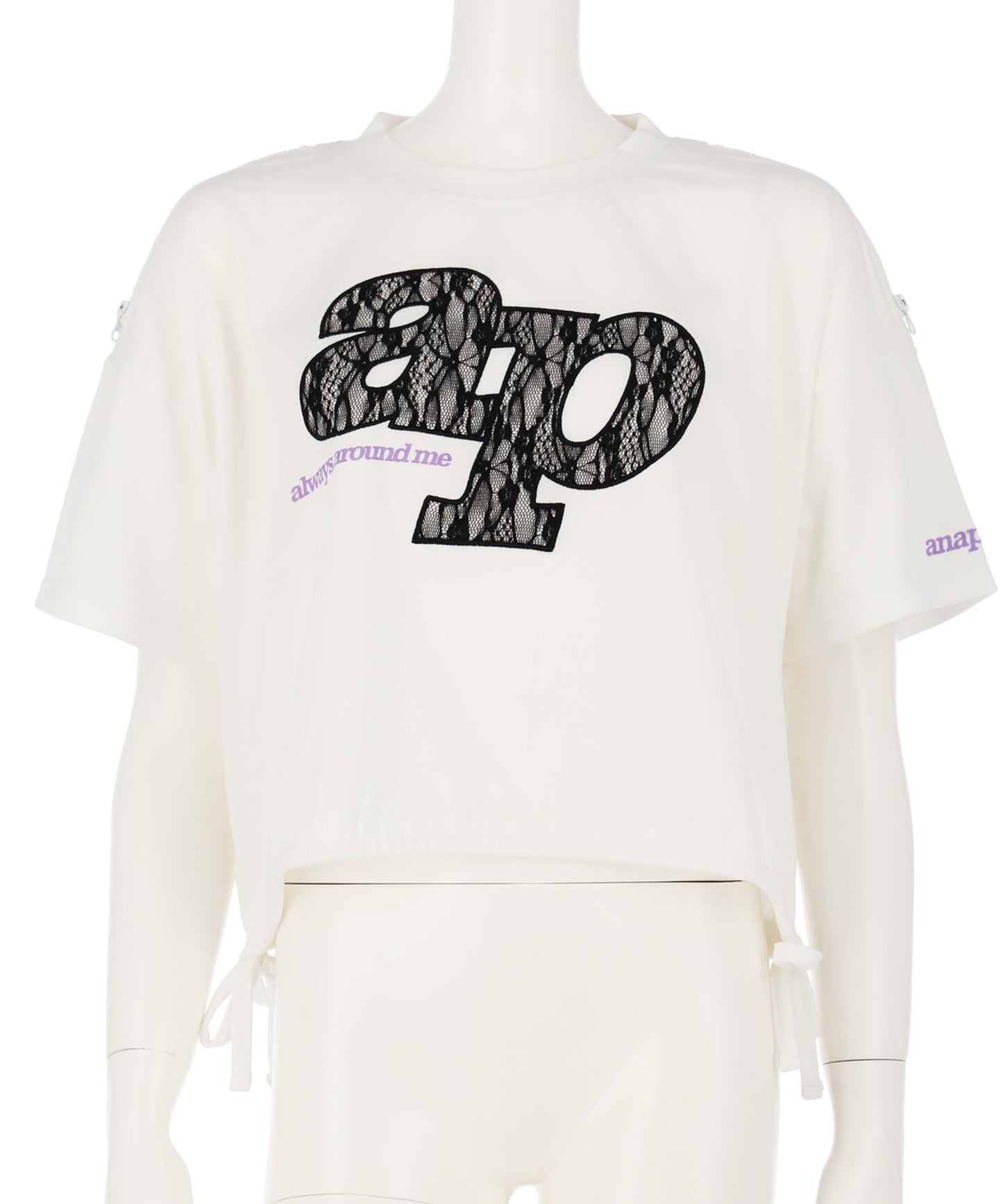 レース ワッペン付き サイド リボン Tシャツ トップス【キッズお揃い】 913-7671