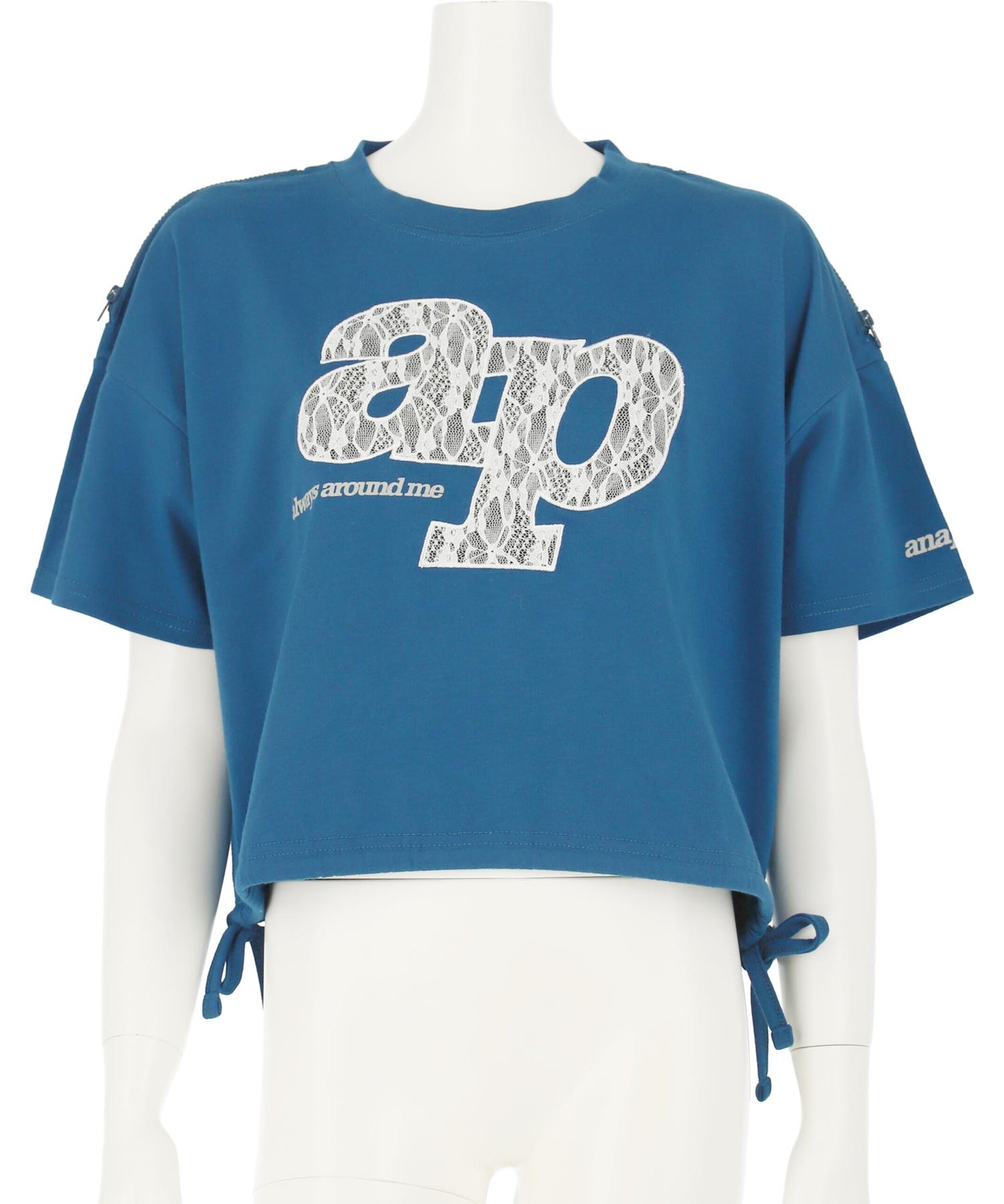レース ワッペン付き サイド リボン Tシャツ トップス【キッズお揃い】 913-7671