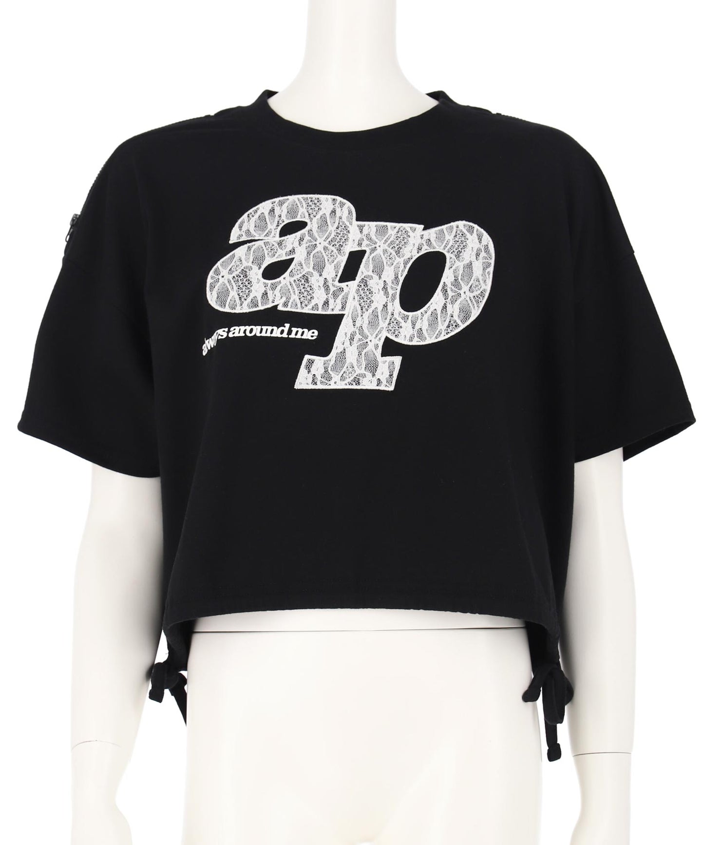 レース ワッペン付き サイド リボン Tシャツ トップス【キッズお揃い】 913-7671