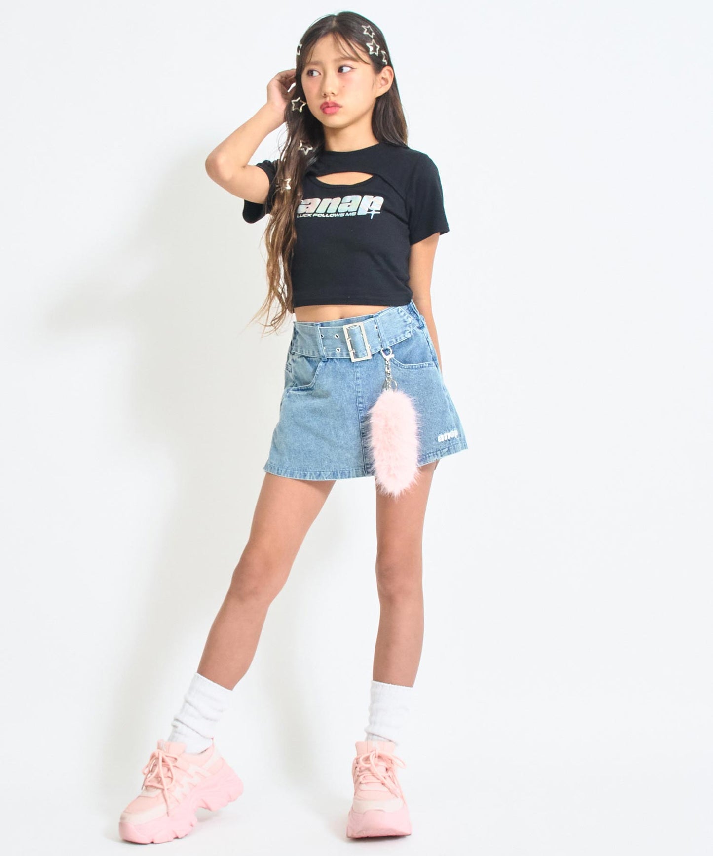 シルバーロゴ プリント ミニ トップス Tシャツ 【キッズお揃い】 913-7674