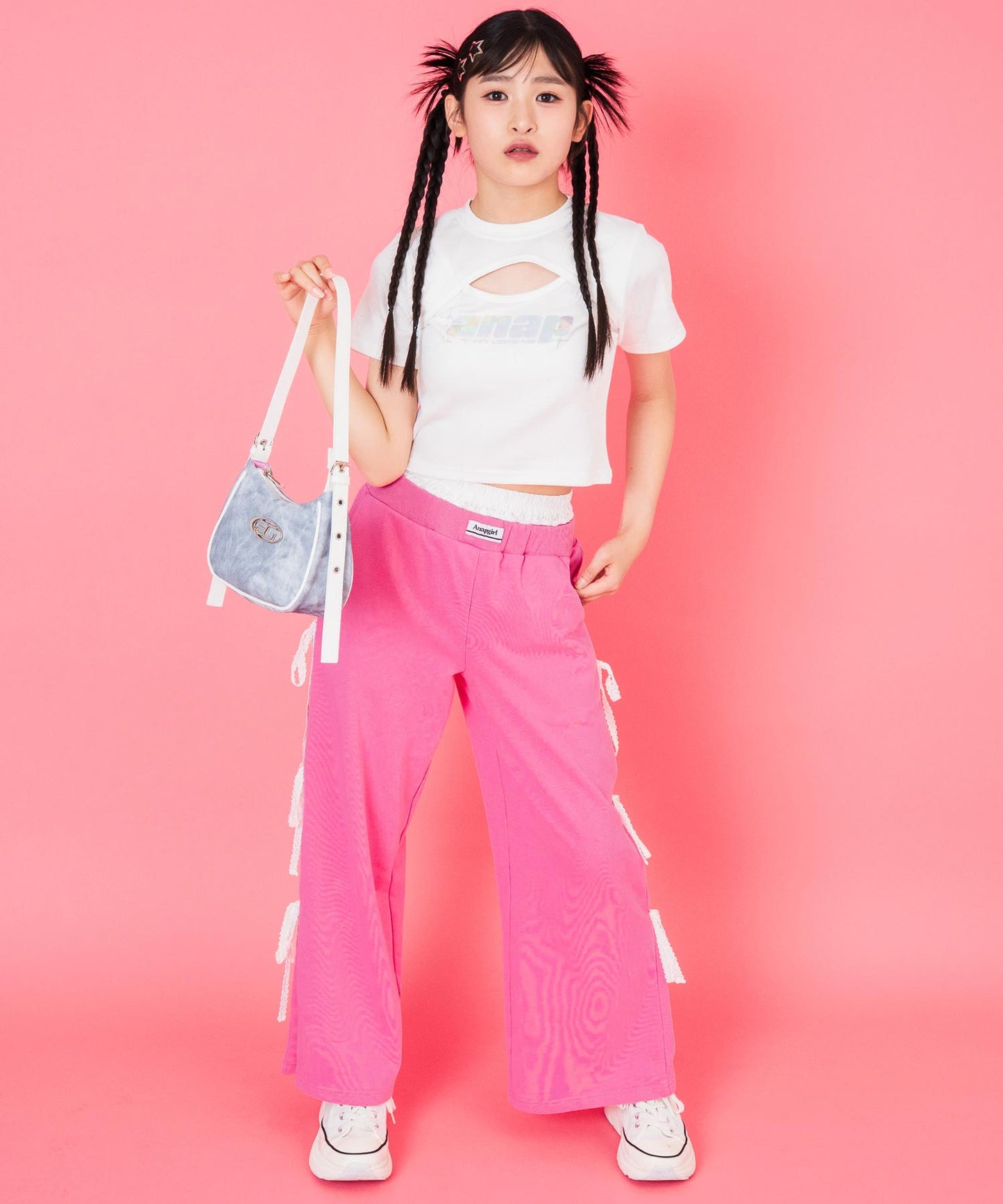 シルバーロゴ プリント ミニ トップス Tシャツ 【キッズお揃い】 913-7674