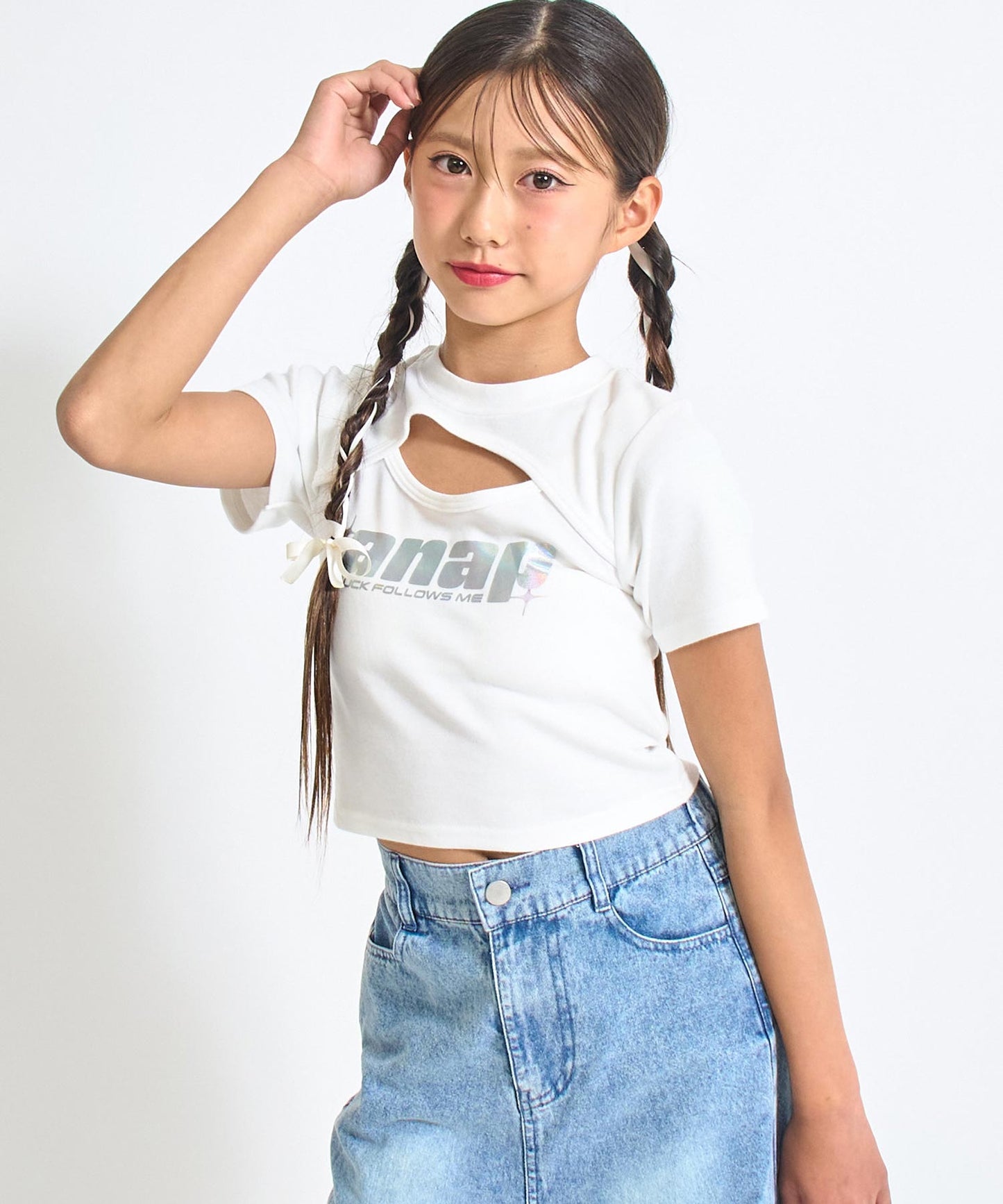 シルバーロゴ プリント ミニ トップス Tシャツ 【キッズお揃い】 913-7674