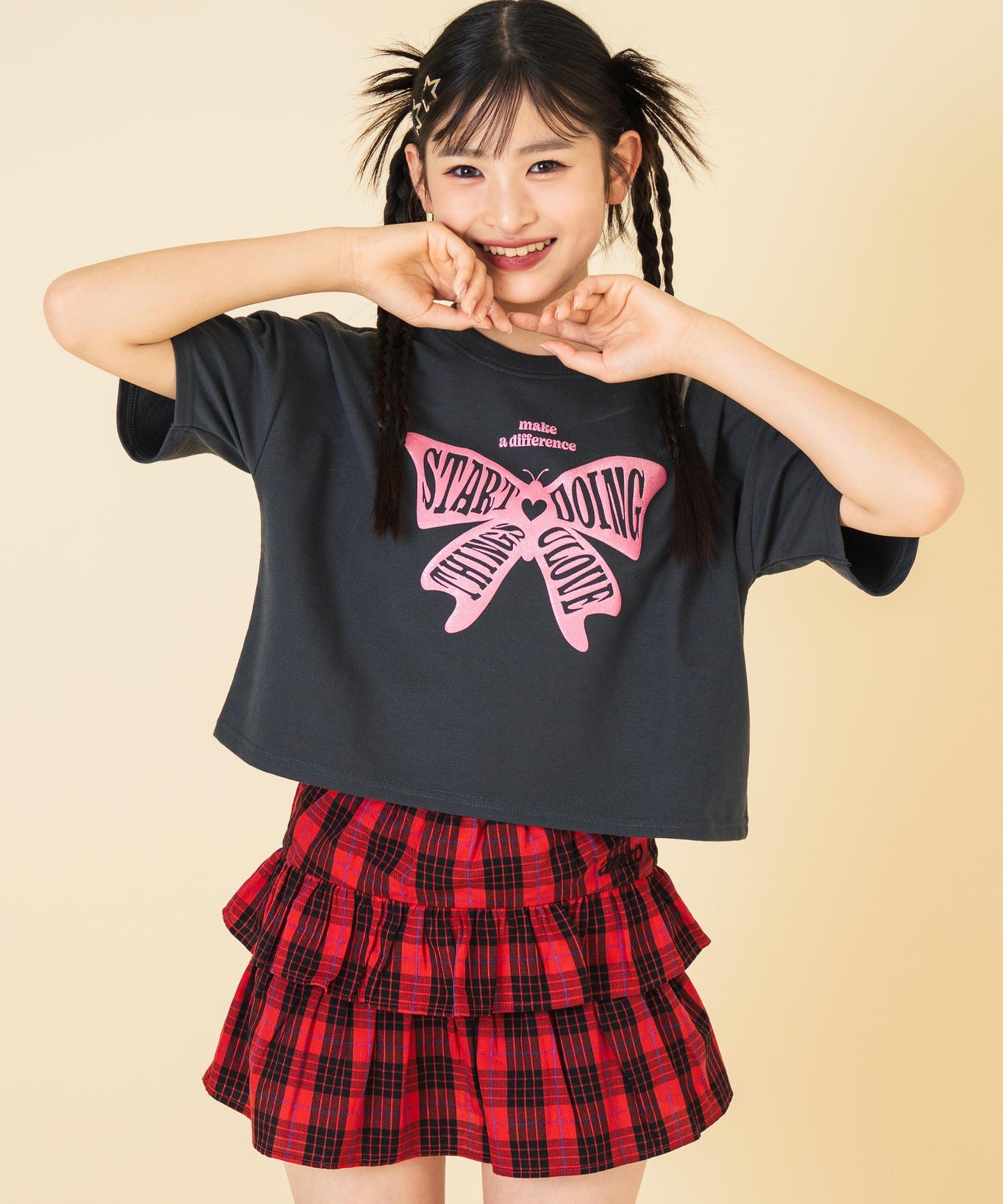 ラメバタフライ ミニ裏毛 肩ジップ トップス 913-7702